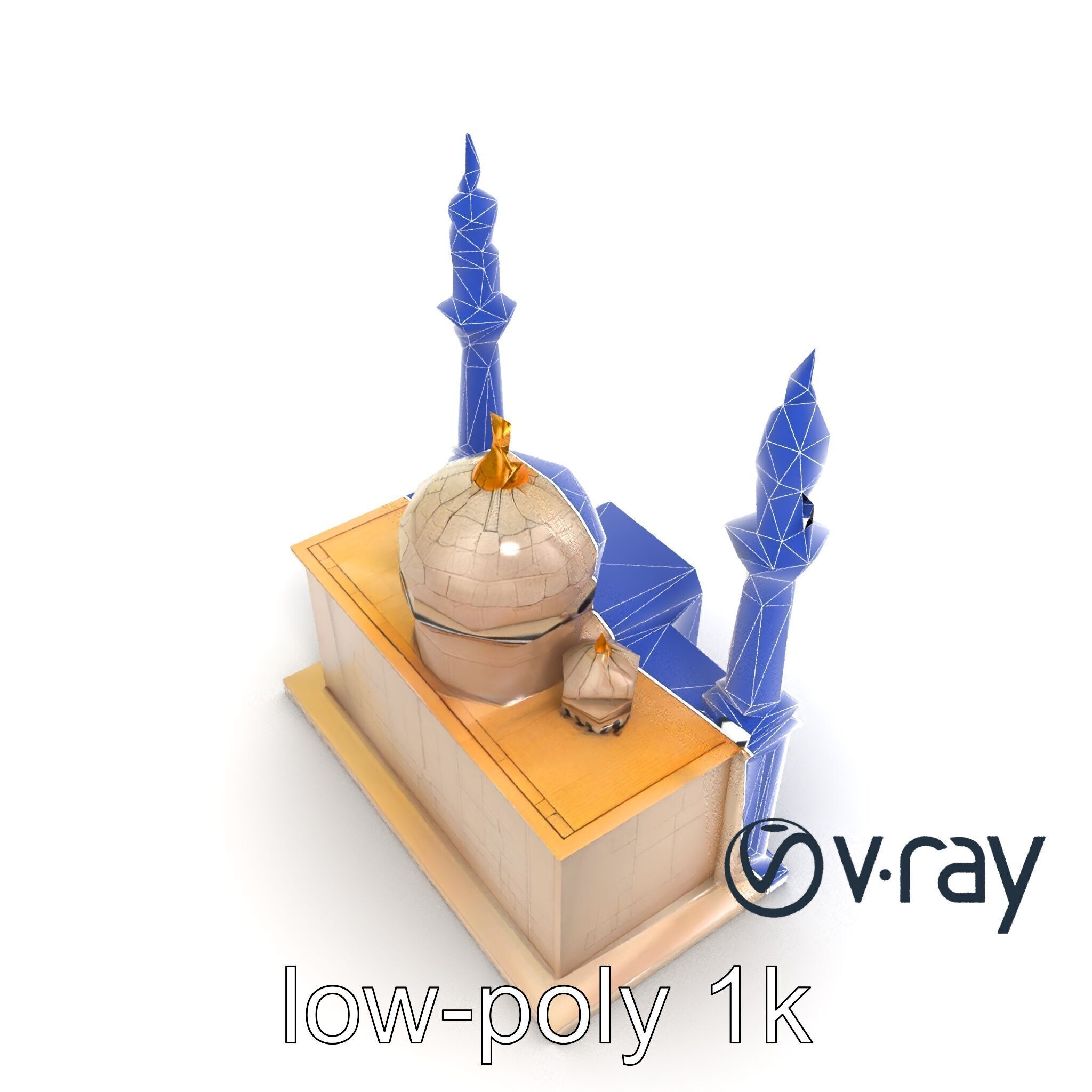 Symmetrical Stone Mosque Architecture model pack Low-poly 3D model_20