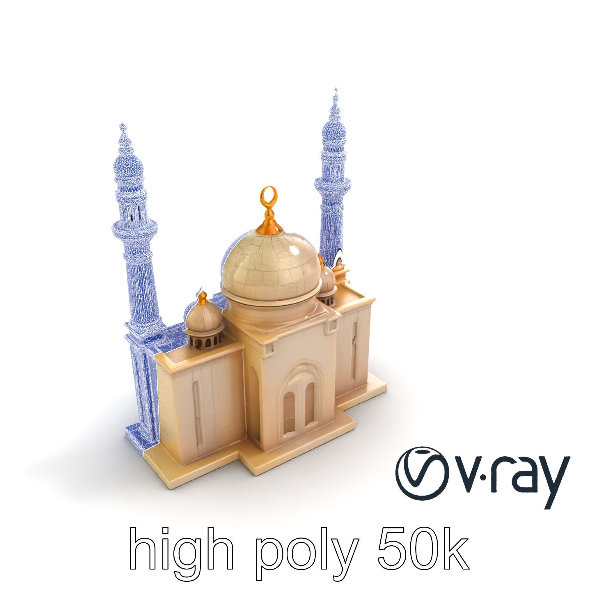 Symmetrical Stone Mosque Architecture model pack Low-poly 3D model_25