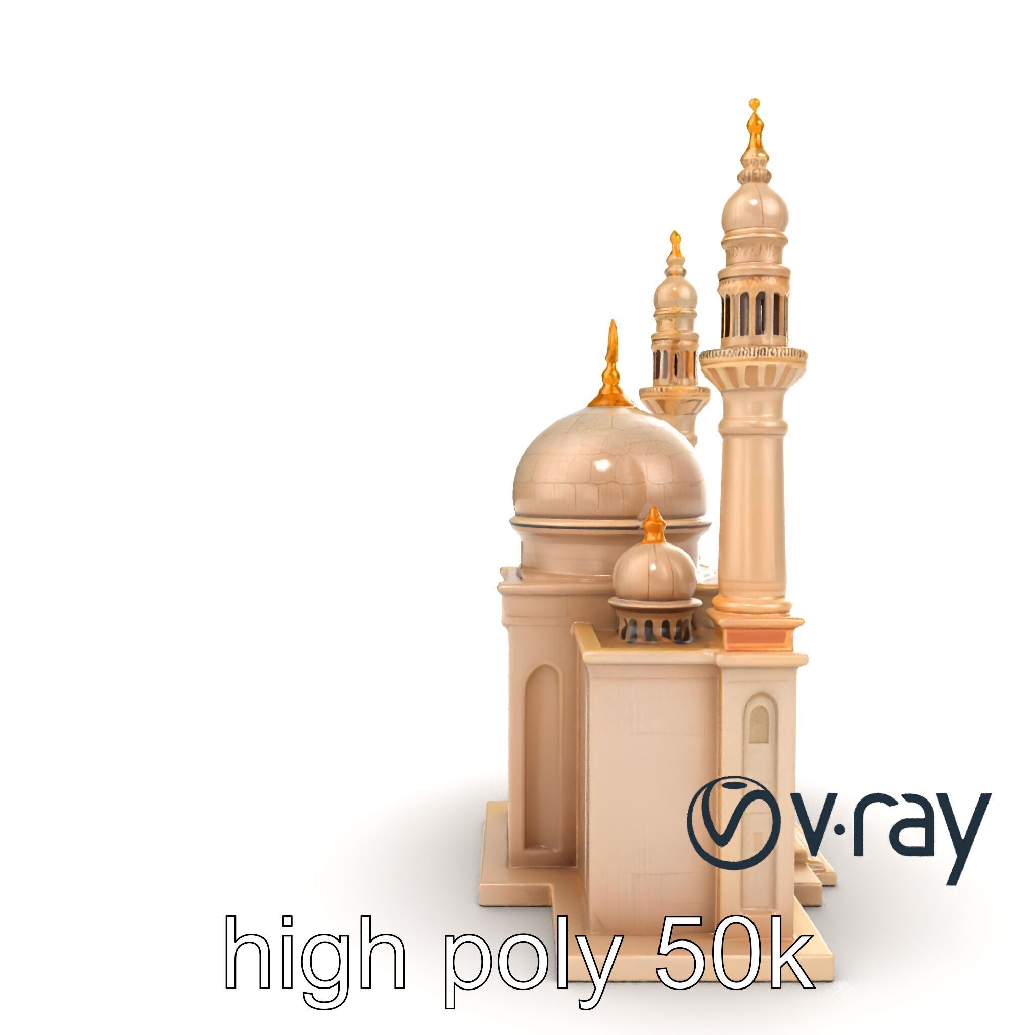 Symmetrical Stone Mosque Architecture model pack Low-poly 3D model_12