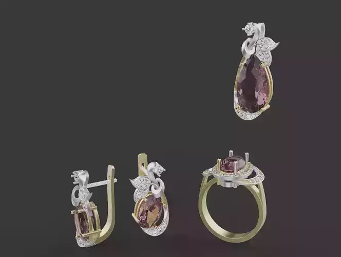 Ring Earrings and Pendant set 75100