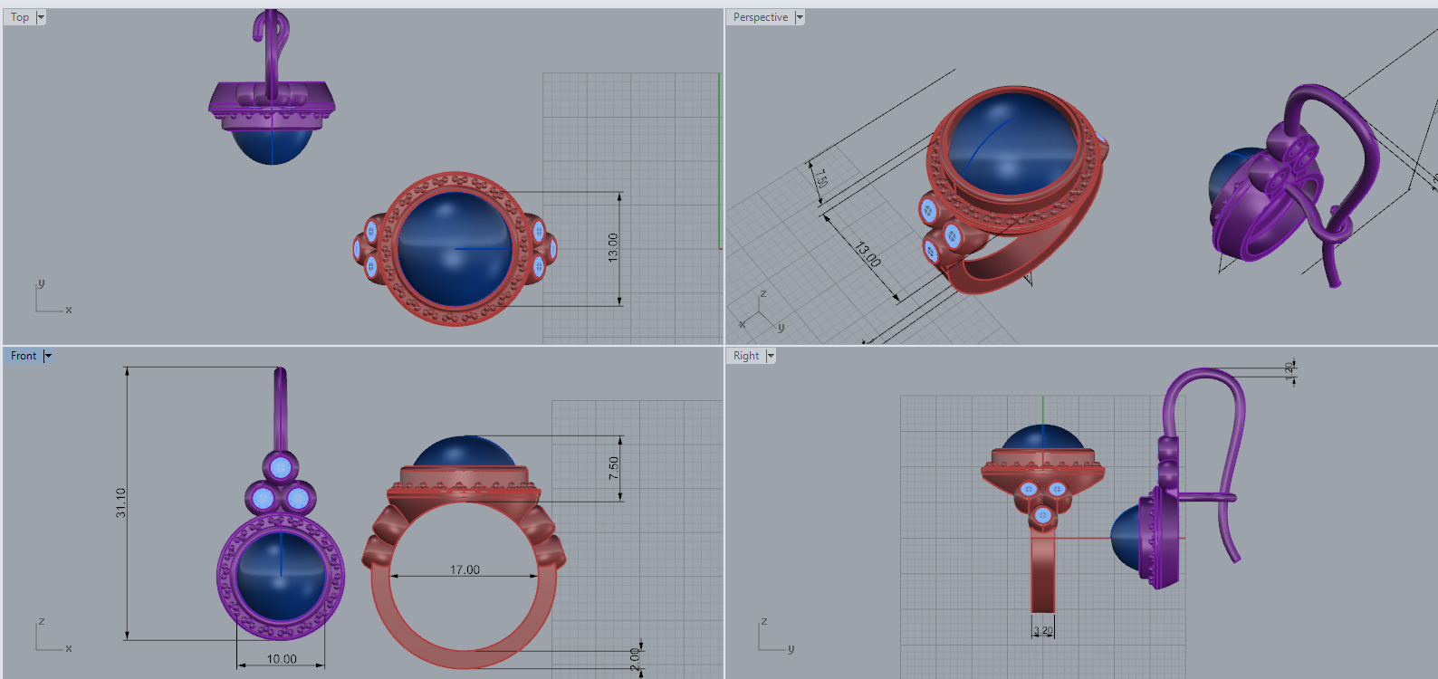 Ring and Earrings set 67132 3D print model_11