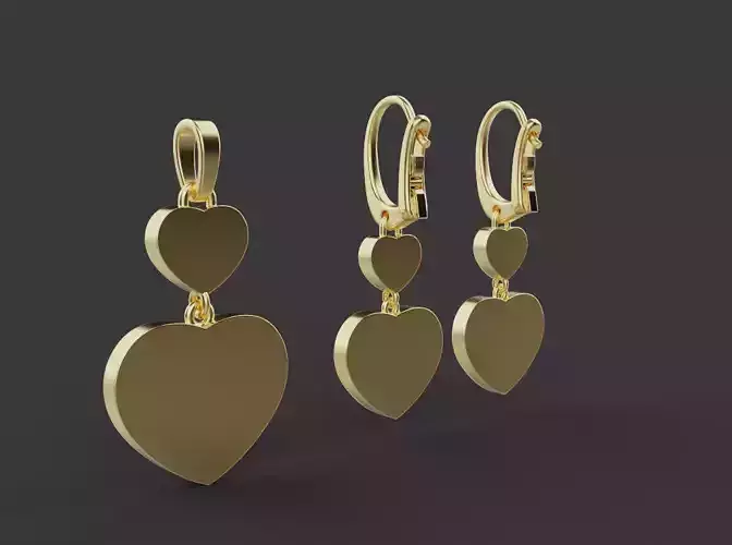 Heart Pendant and Earrings set 61237