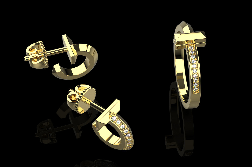 Ring and Earrings set 60633 3D print model_1