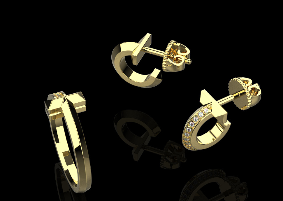 Ring and Earrings set 60633 3D print model_2