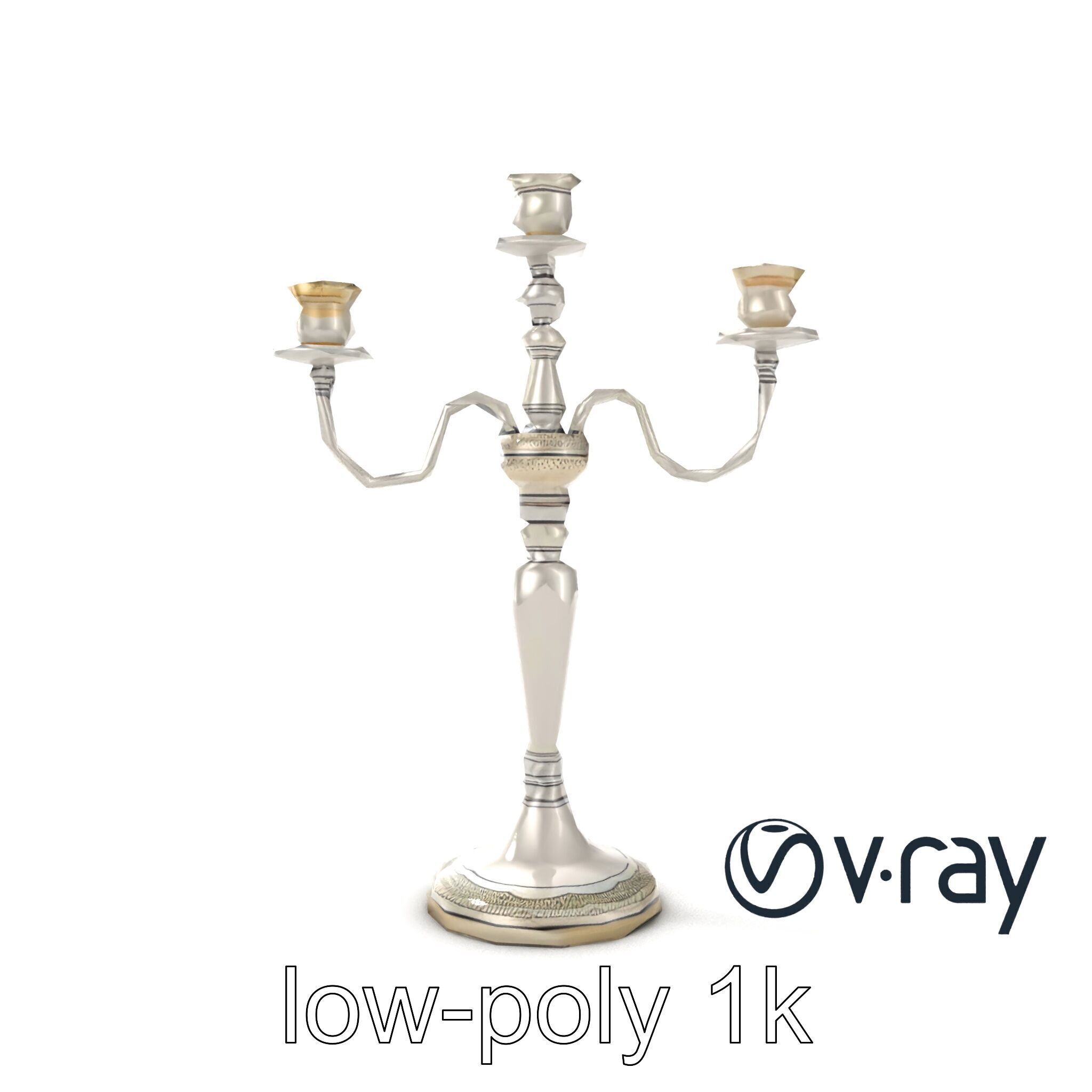 Silver Candelabra Three-Armed Reflective model pack Low-poly 3D model_22