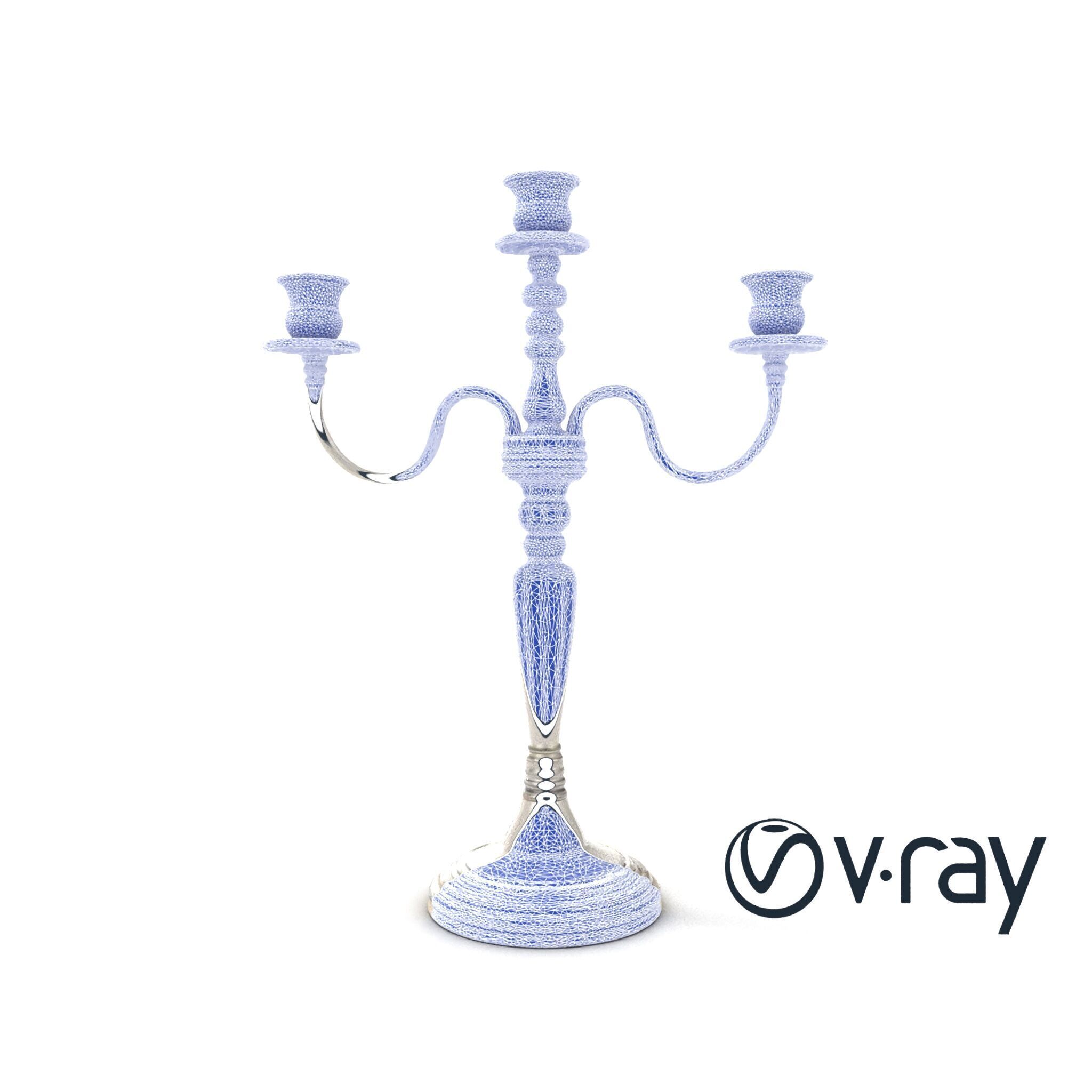 Silver Candelabra Three-Armed Reflective model pack Low-poly 3D model_30