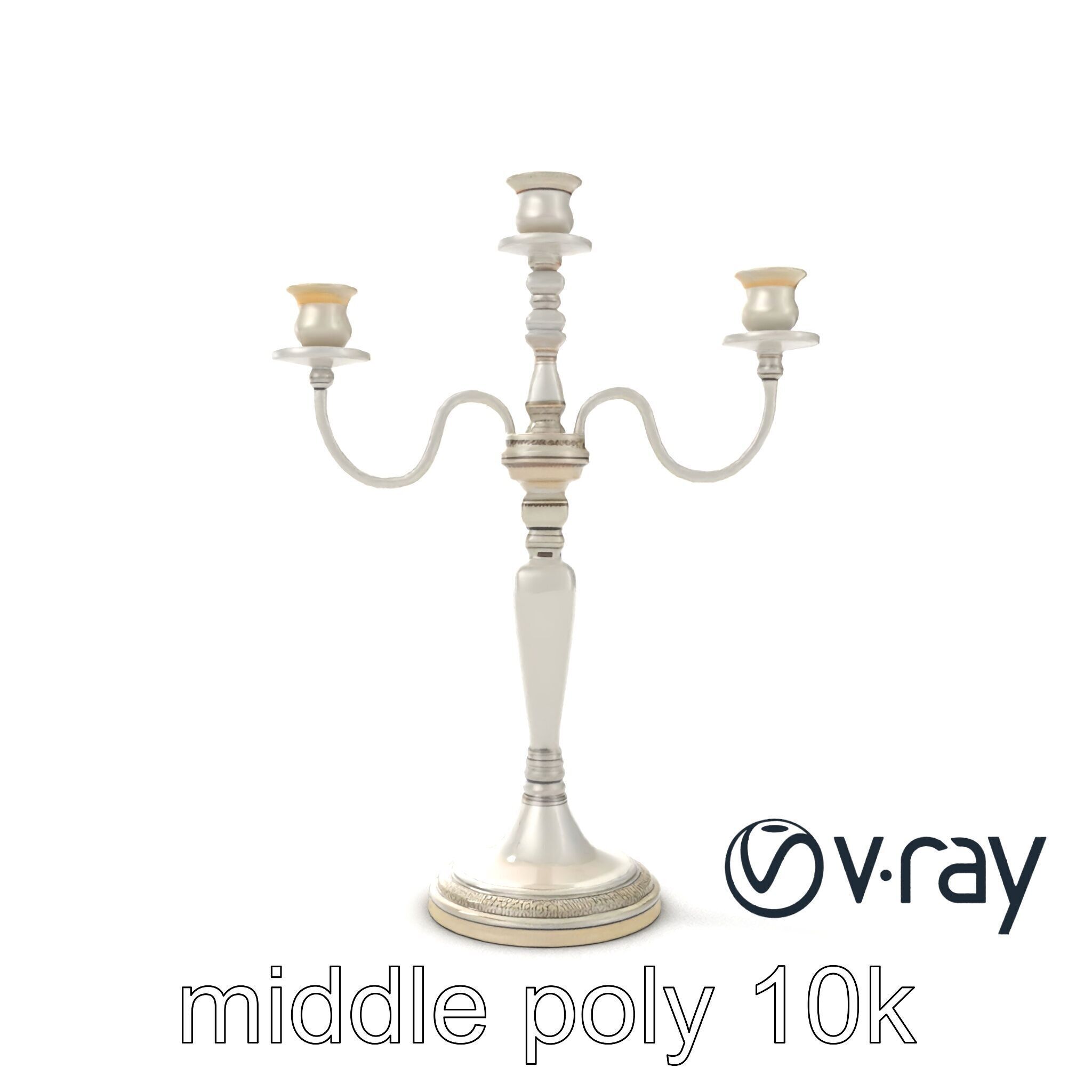 Silver Candelabra Three-Armed Reflective model pack Low-poly 3D model_27