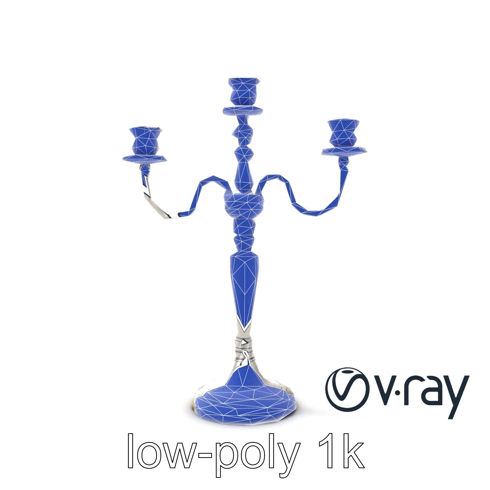 Silver Candelabra Three-Armed Reflective model pack Low-poly 3D model_17