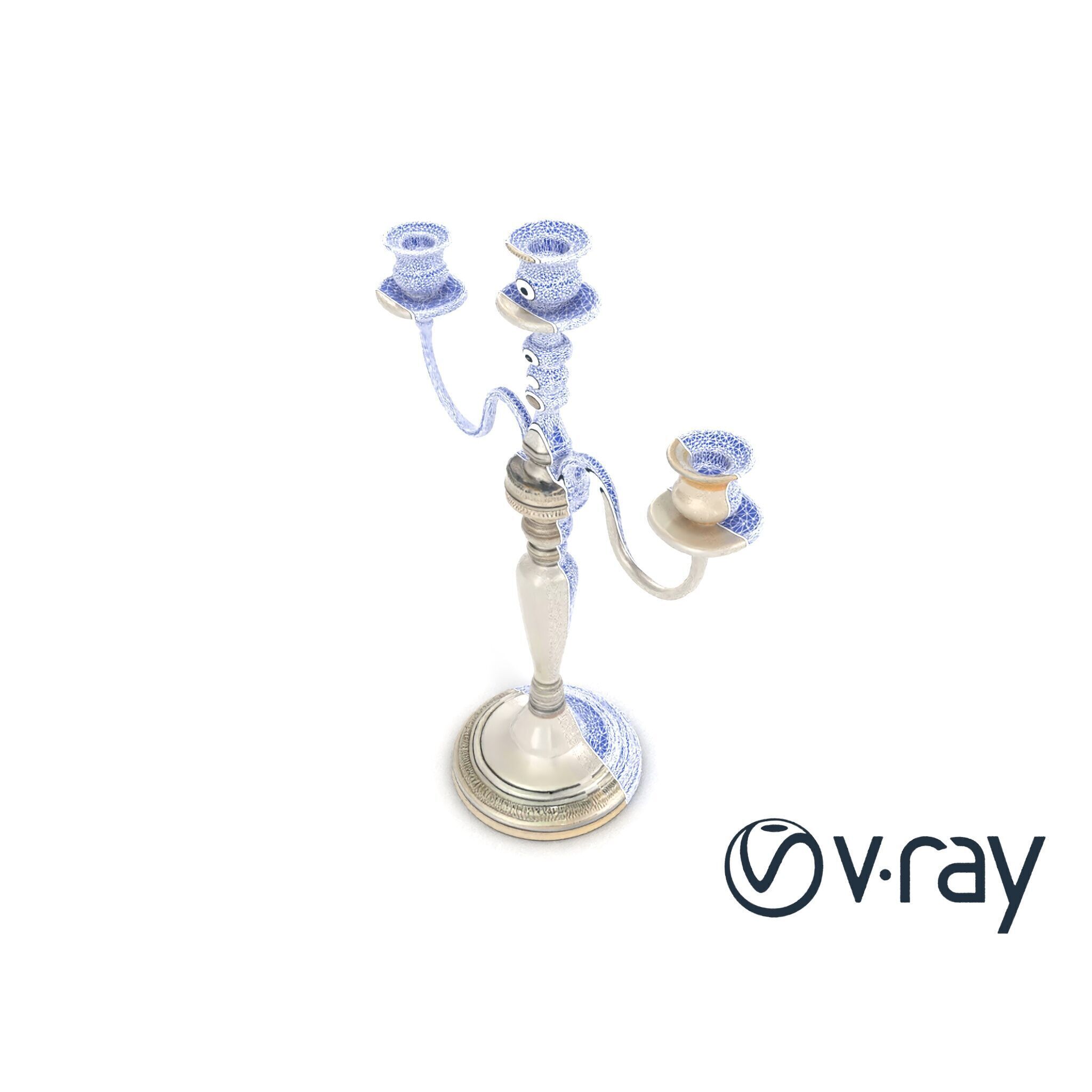 Silver Candelabra Three-Armed Reflective model pack Low-poly 3D model_16