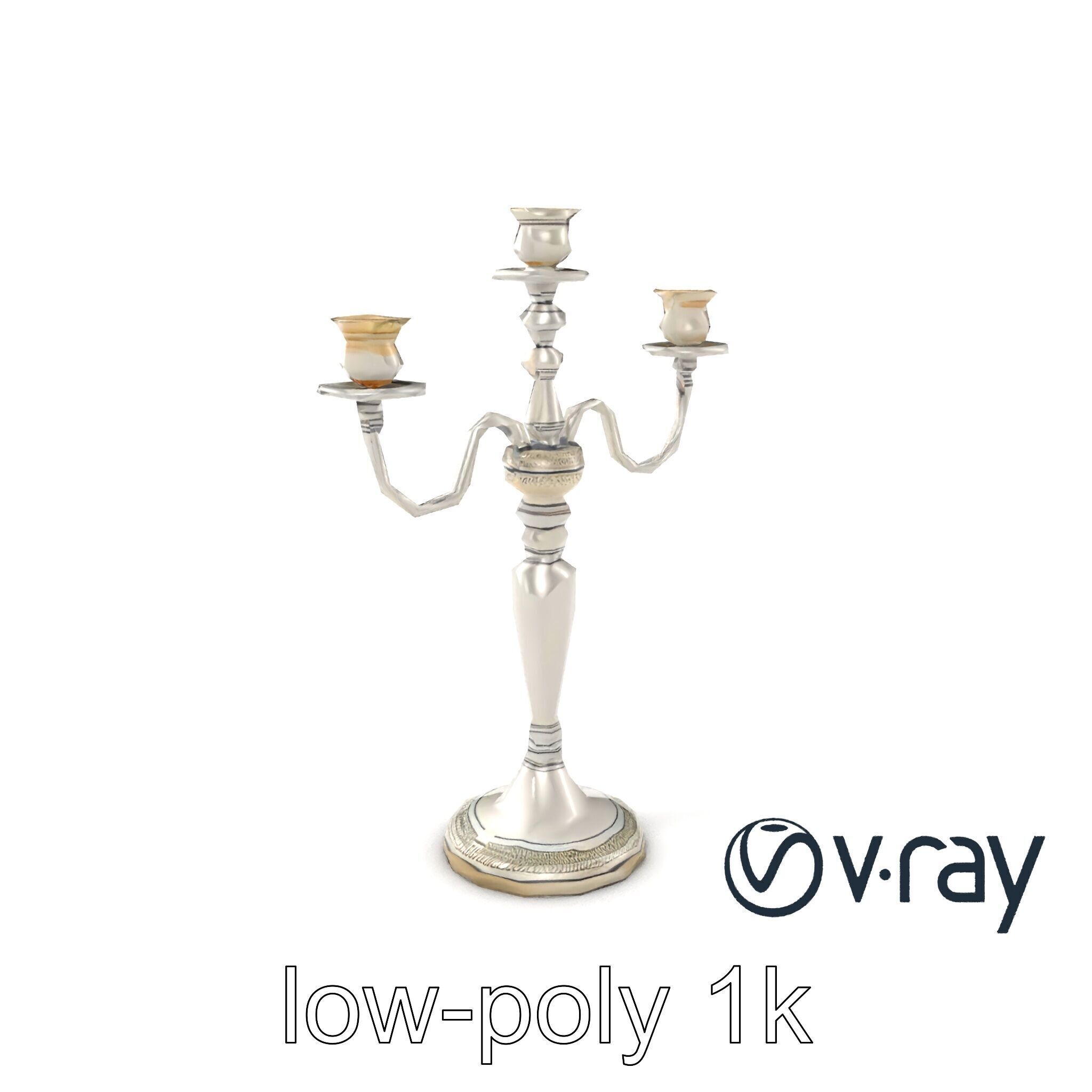 Silver Candelabra Three-Armed Reflective model pack Low-poly 3D model_2