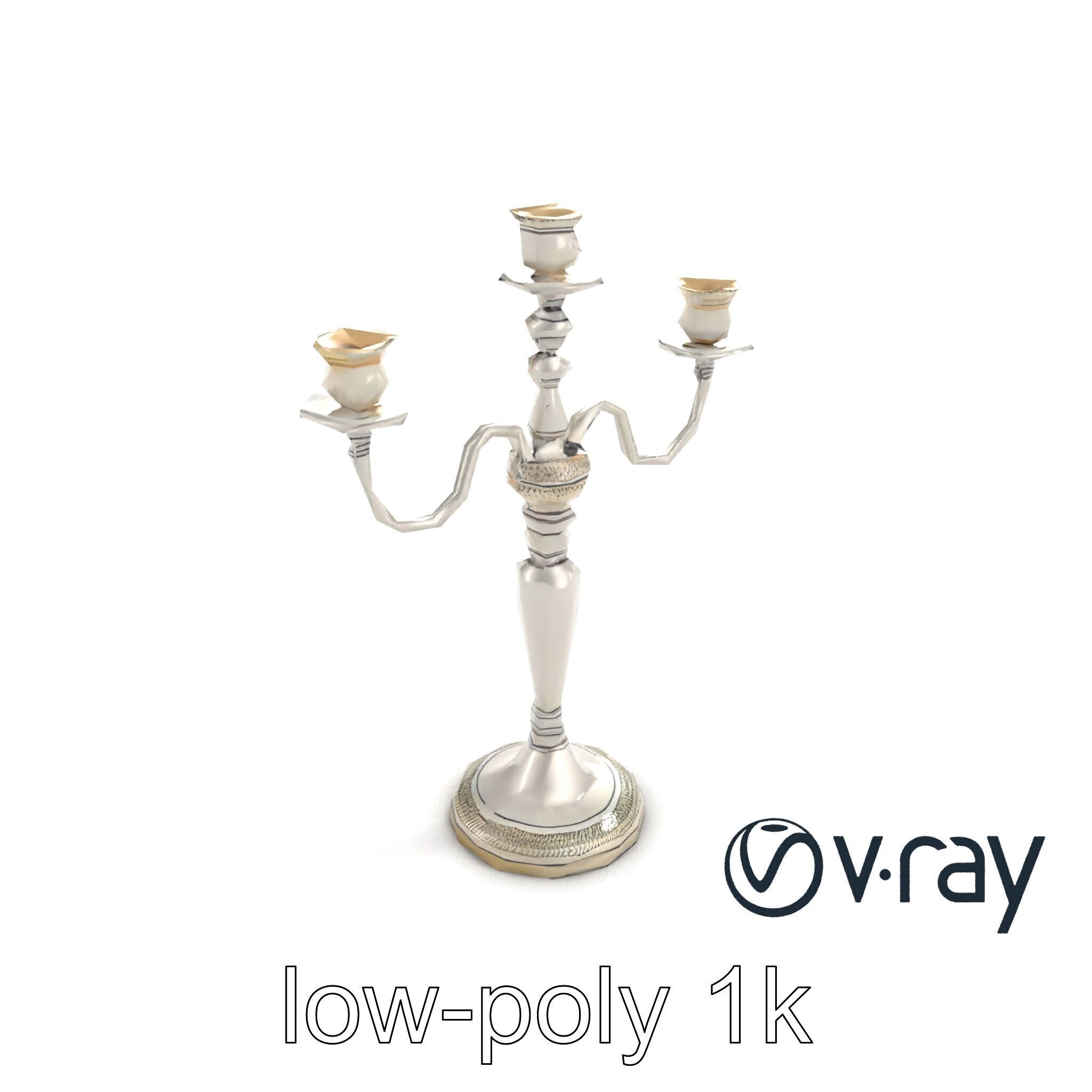 Silver Candelabra Three-Armed Reflective model pack Low-poly 3D model_8