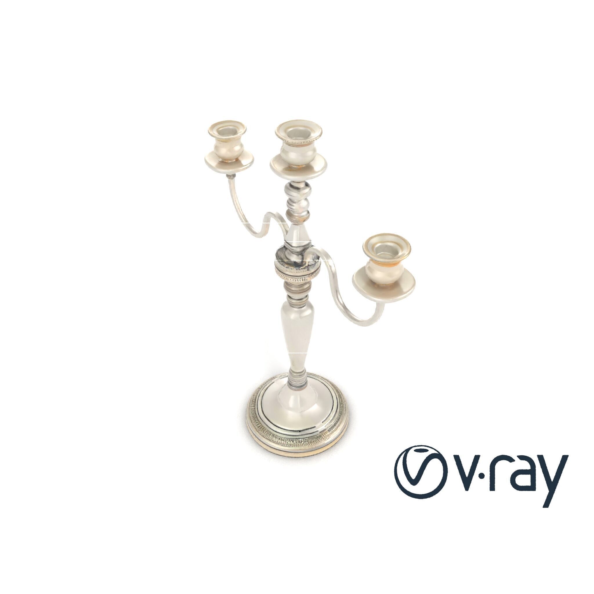 Silver Candelabra Three-Armed Reflective model pack Low-poly 3D model_24