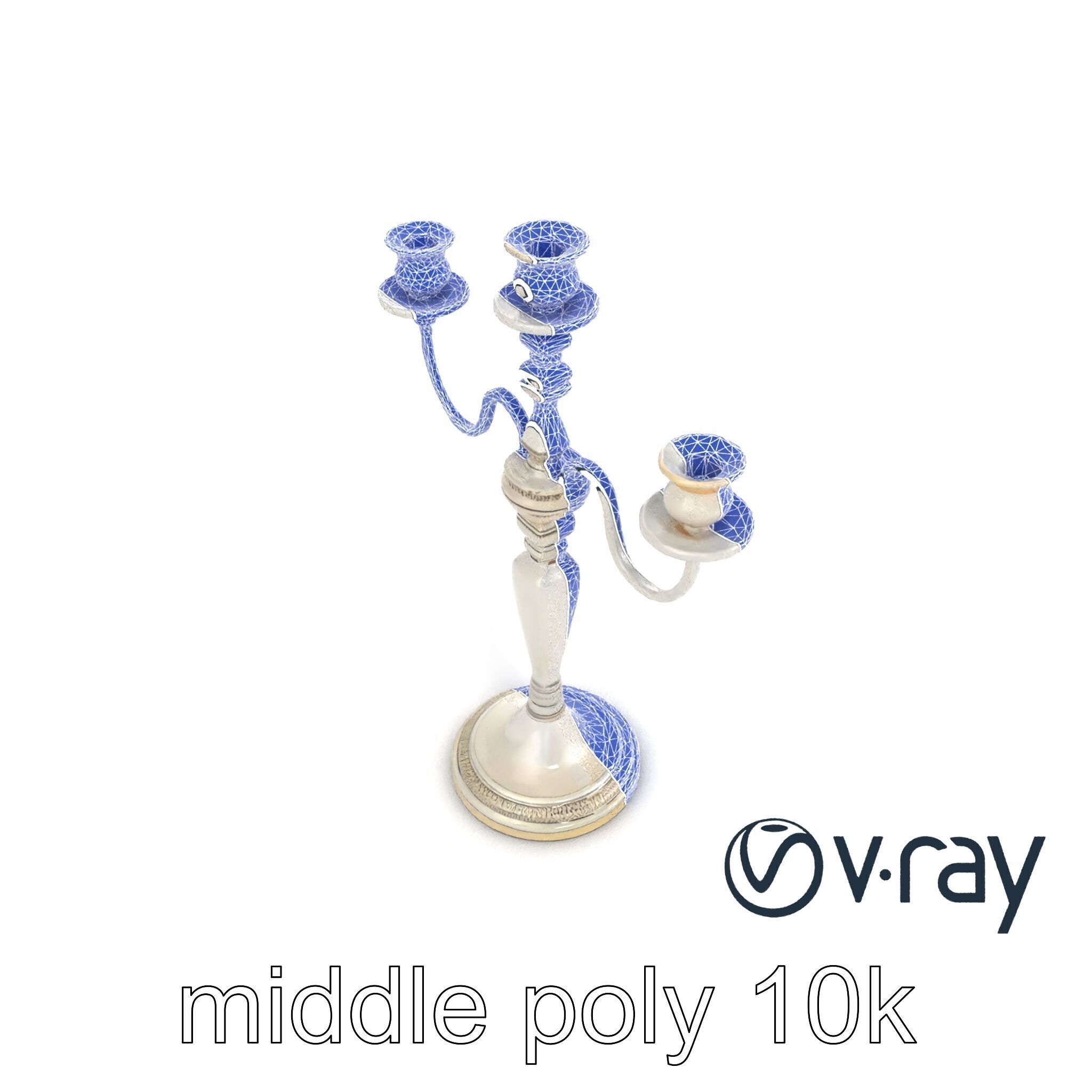 Silver Candelabra Three-Armed Reflective model pack Low-poly 3D model_31
