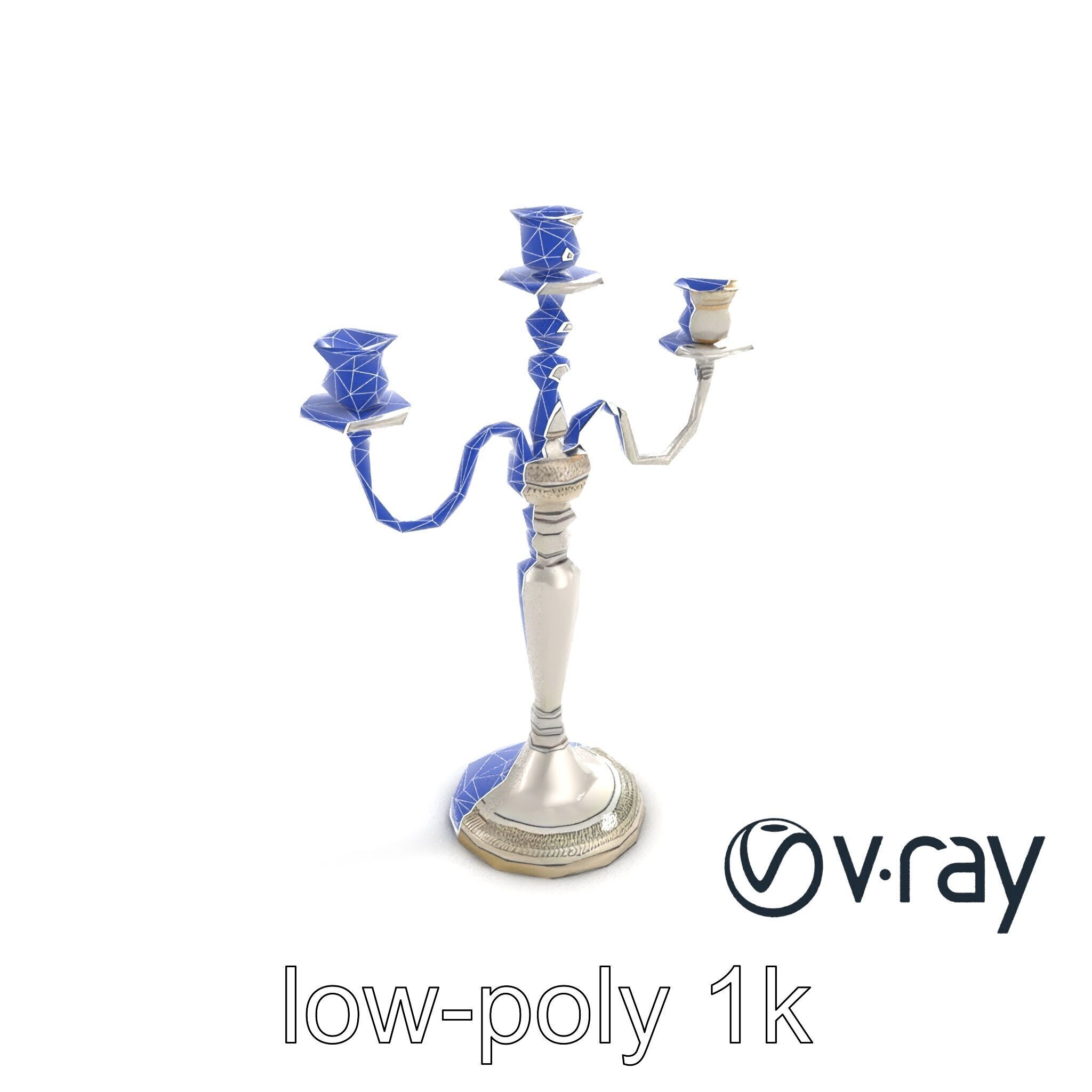 Silver Candelabra Three-Armed Reflective model pack Low-poly 3D model_26