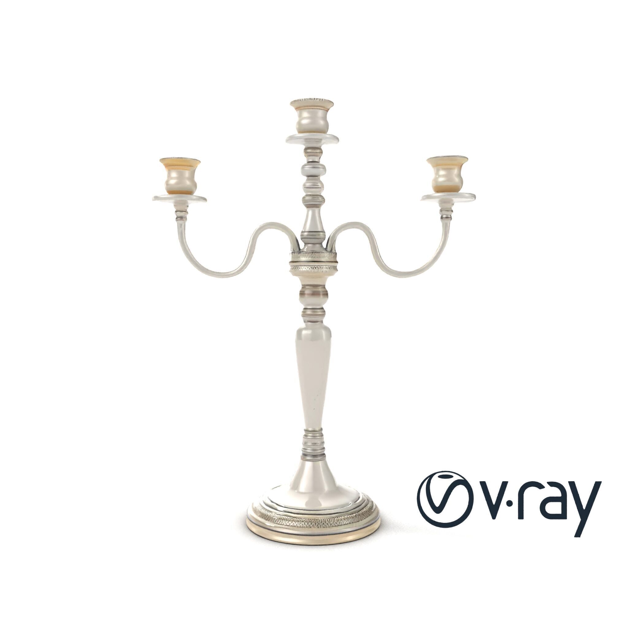 Silver Candelabra Three-Armed Reflective model pack Low-poly 3D model_28