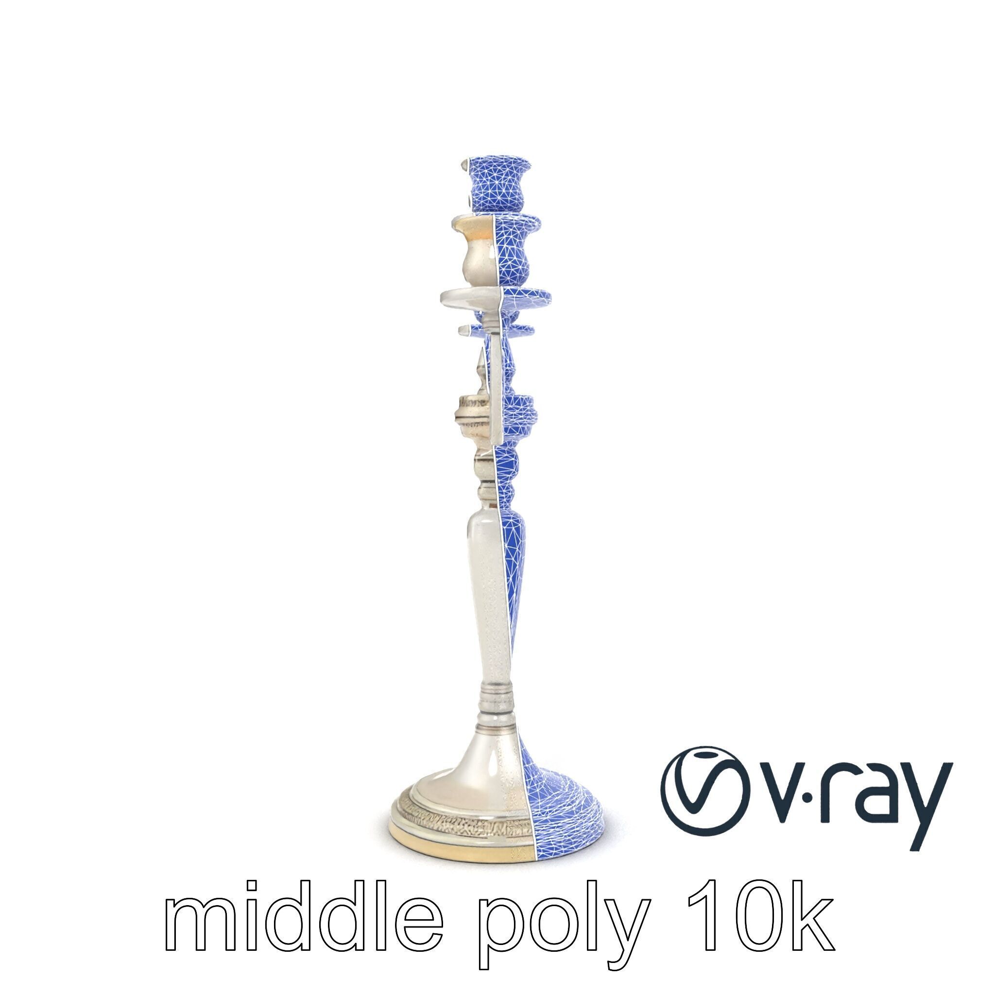 Silver Candelabra Three-Armed Reflective model pack Low-poly 3D model_25