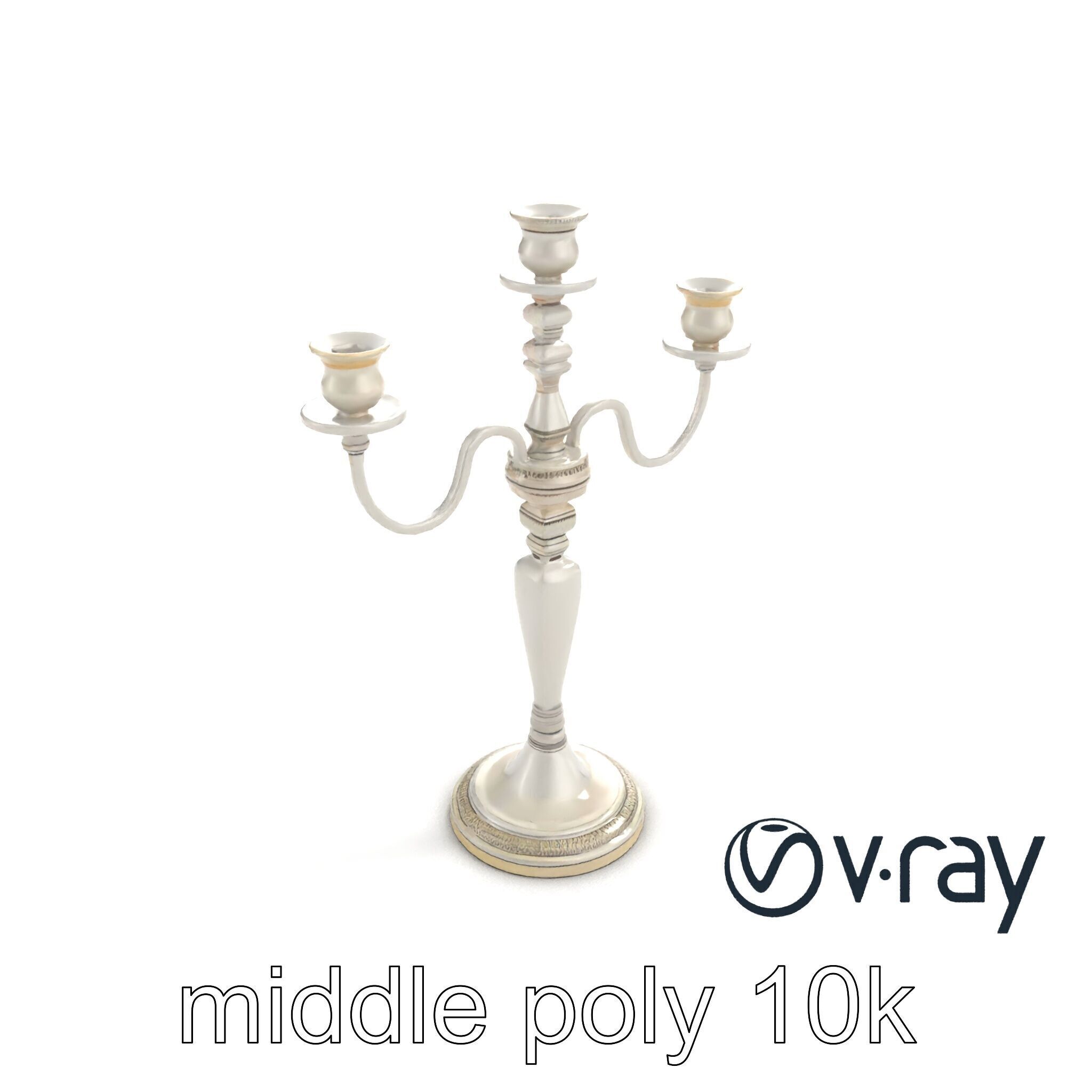 Silver Candelabra Three-Armed Reflective model pack Low-poly 3D model_7