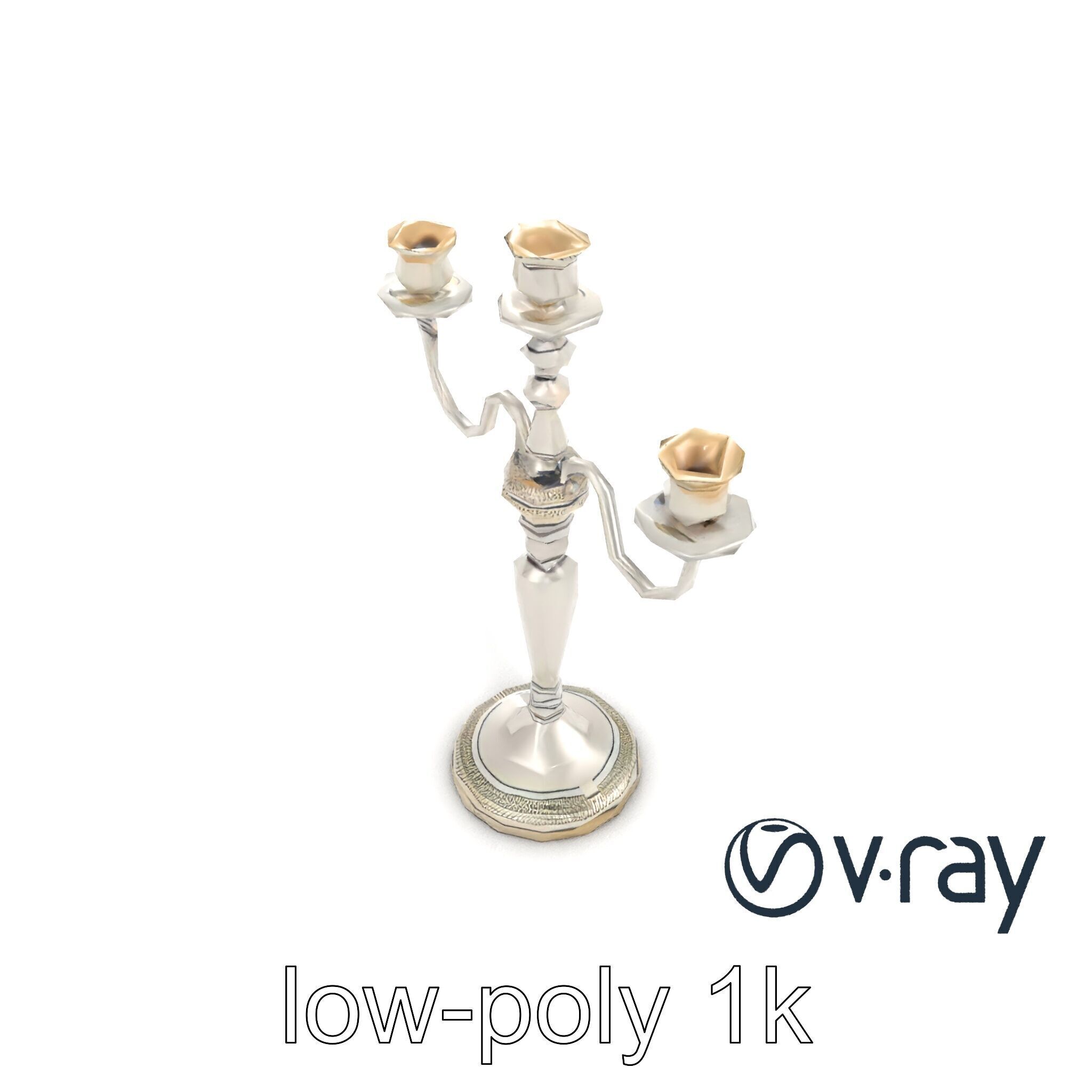 Silver Candelabra Three-Armed Reflective model pack Low-poly 3D model_12