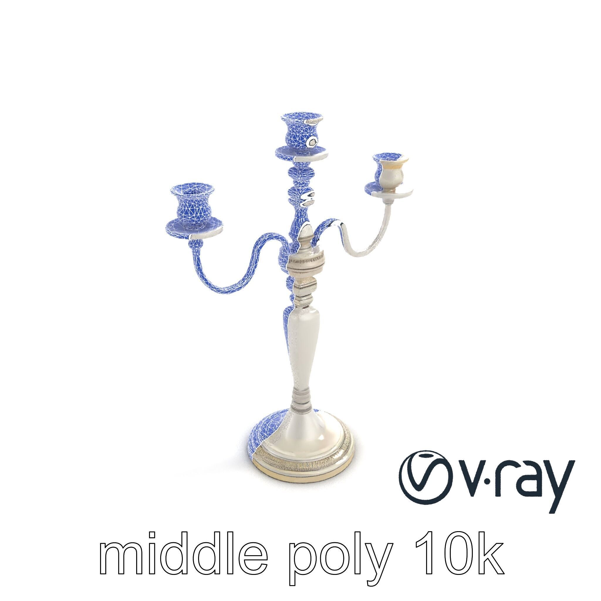 Silver Candelabra Three-Armed Reflective model pack Low-poly 3D model_10