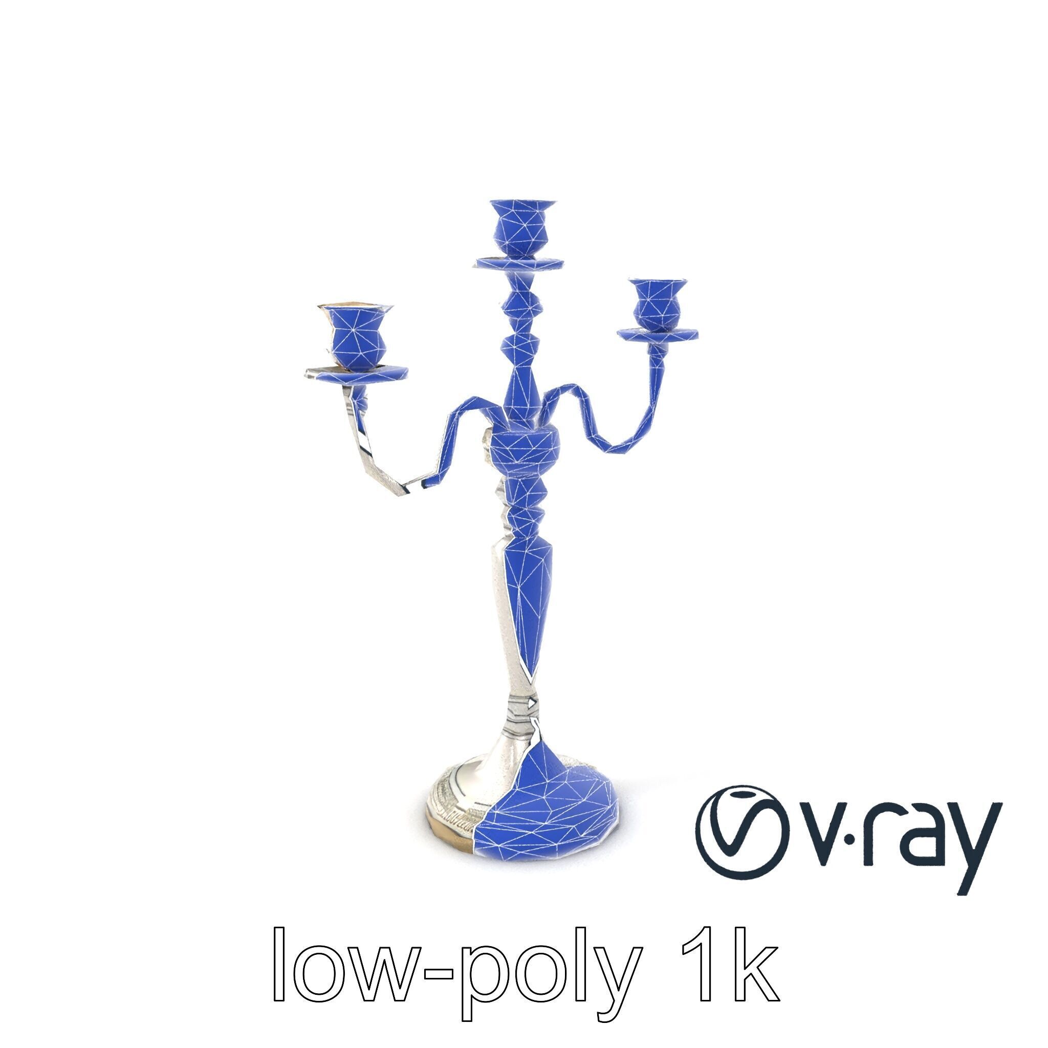 Silver Candelabra Three-Armed Reflective model pack Low-poly 3D model_5