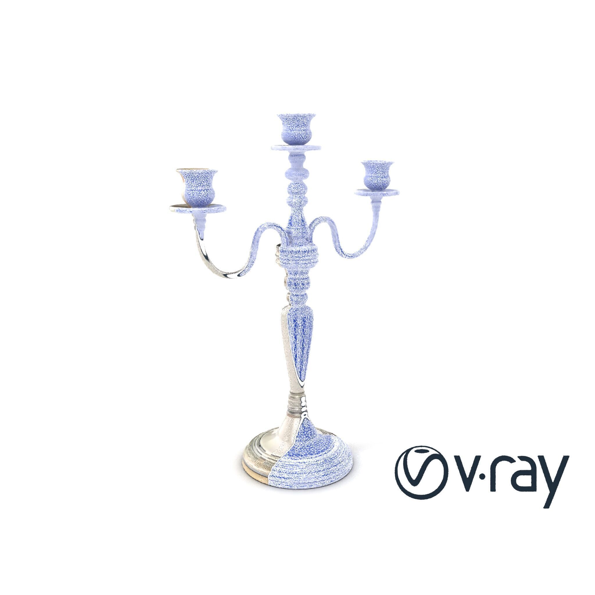 Silver Candelabra Three-Armed Reflective model pack Low-poly 3D model_9