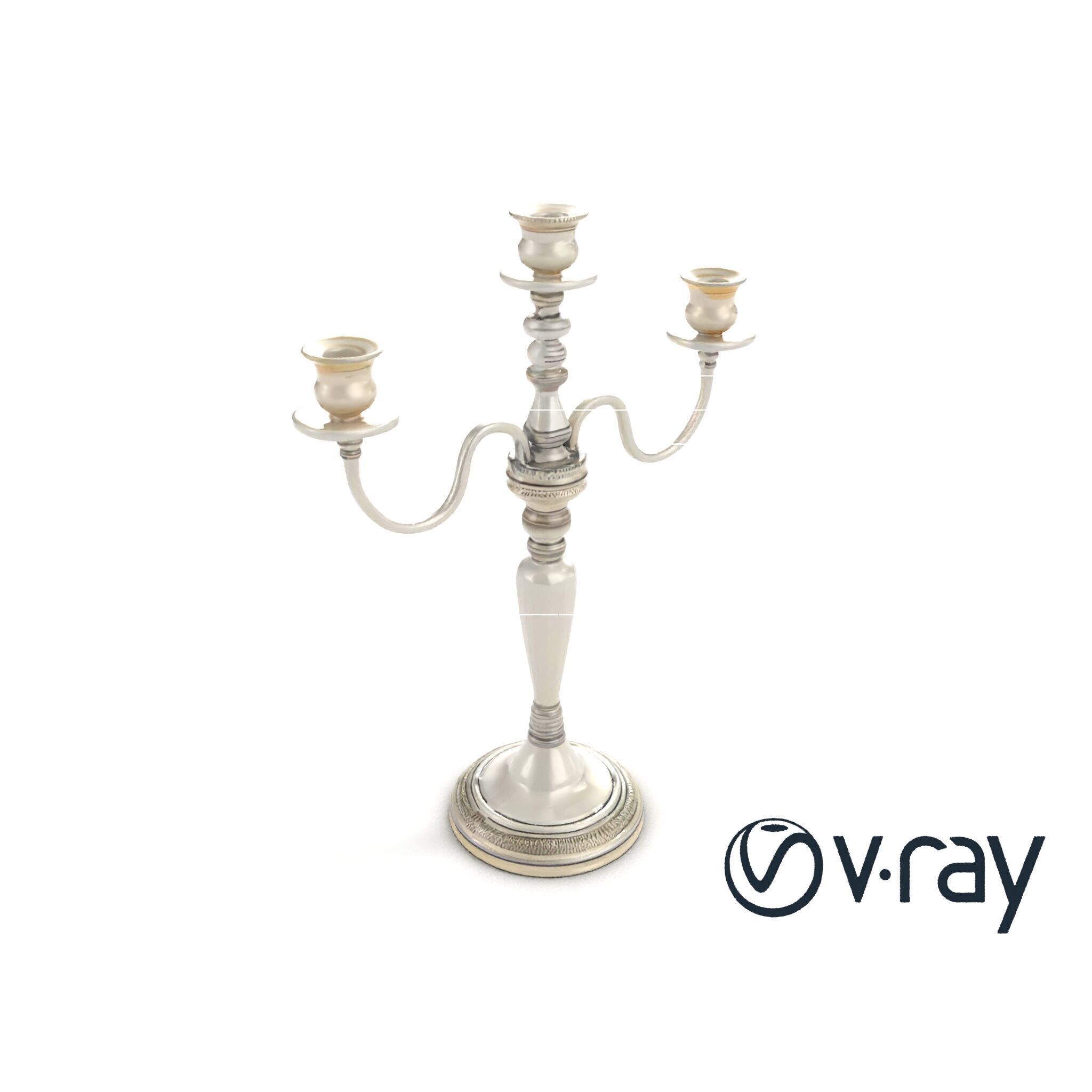 Silver Candelabra Three-Armed Reflective model pack Low-poly 3D model_23