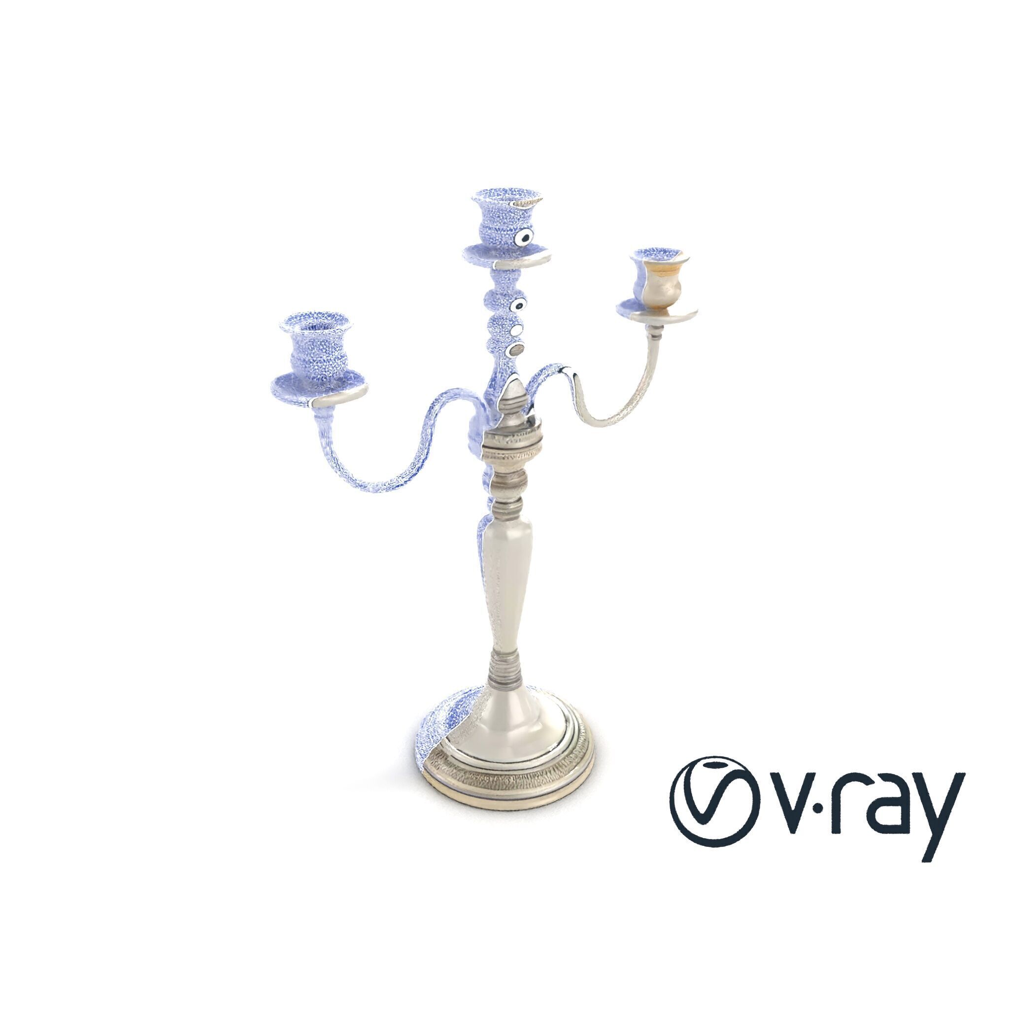 Silver Candelabra Three-Armed Reflective model pack Low-poly 3D model_14