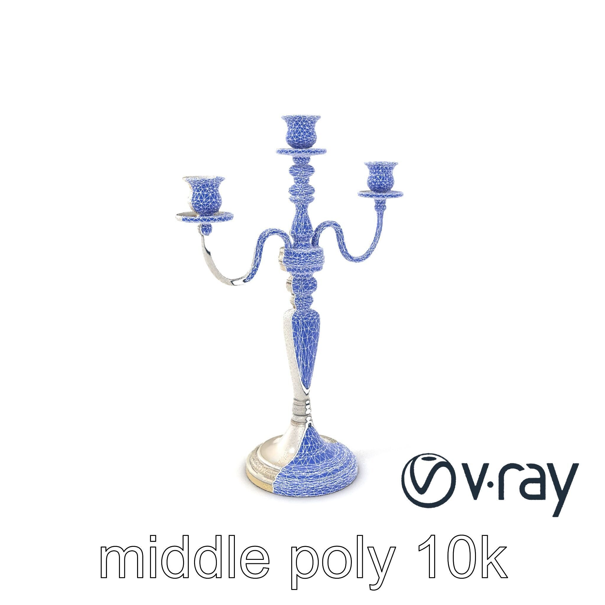Silver Candelabra Three-Armed Reflective model pack Low-poly 3D model_4