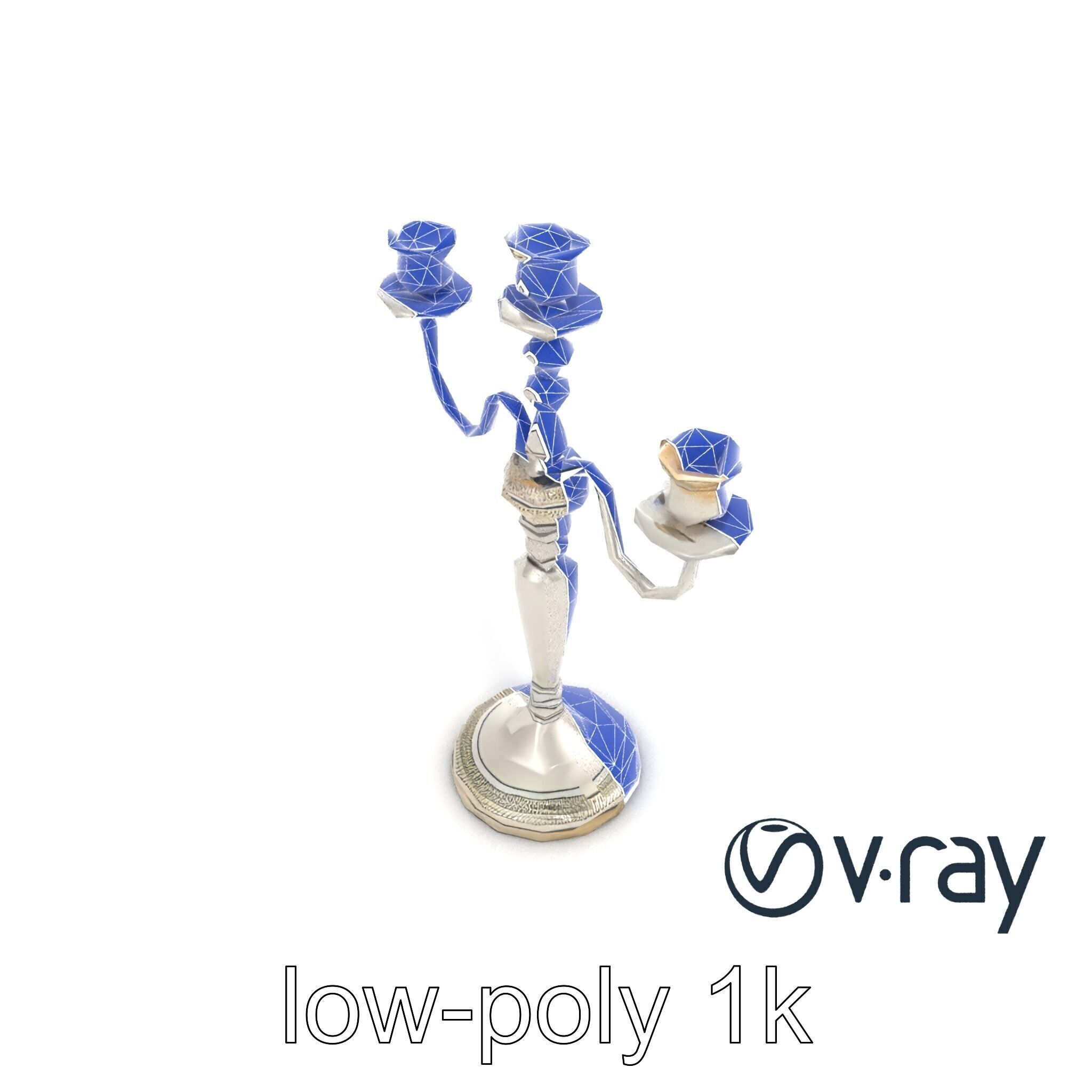 Silver Candelabra Three-Armed Reflective model pack Low-poly 3D model_19