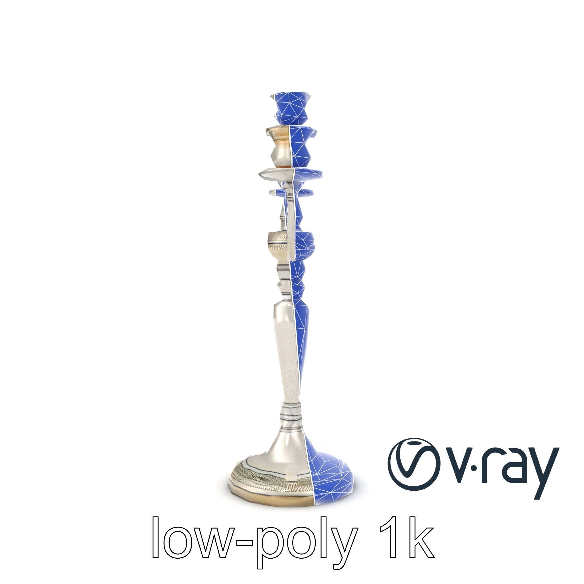 Silver Candelabra Three-Armed Reflective model pack Low-poly 3D model_29