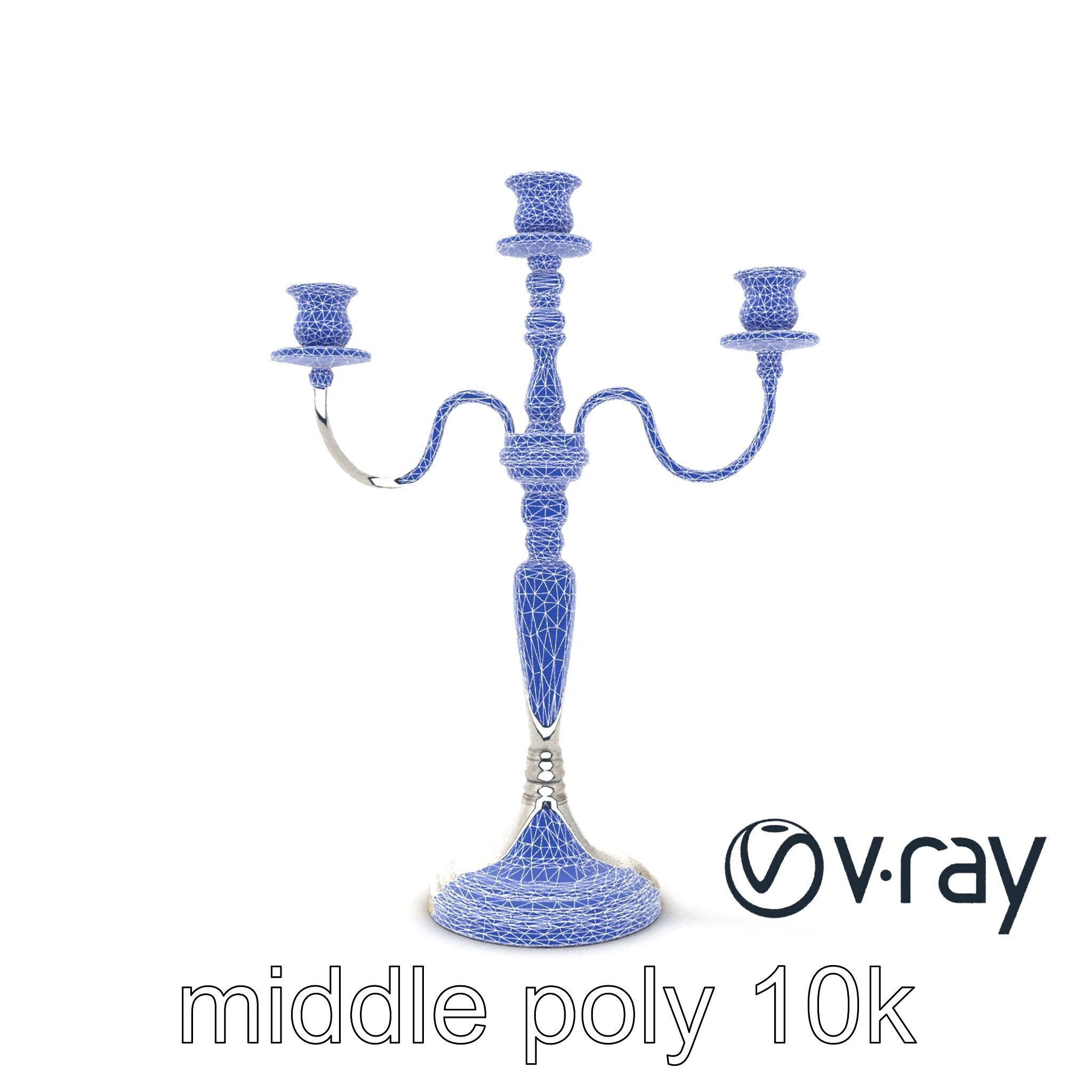 Silver Candelabra Three-Armed Reflective model pack Low-poly 3D model_11
