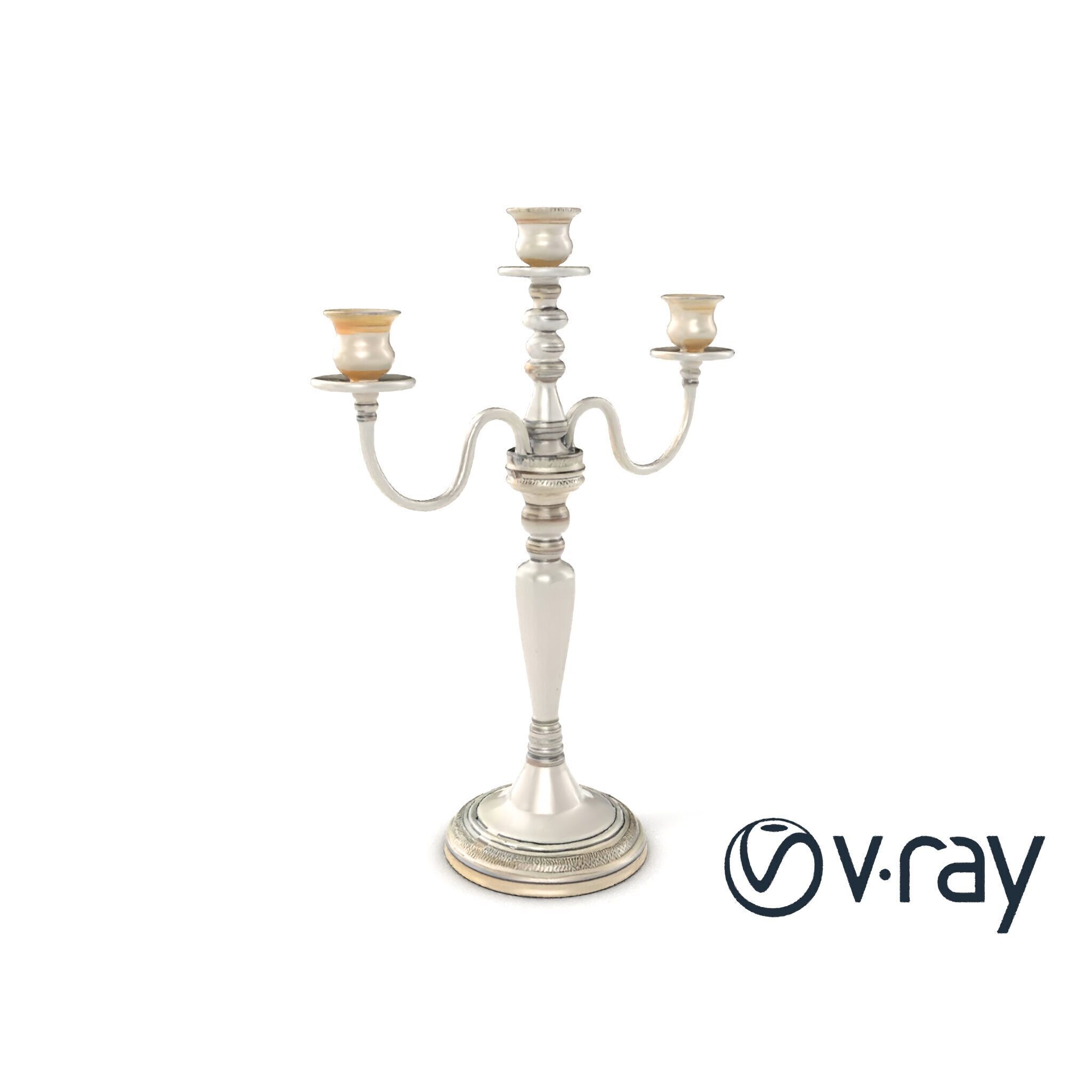 Silver Candelabra Three-Armed Reflective model pack Low-poly 3D model_6
