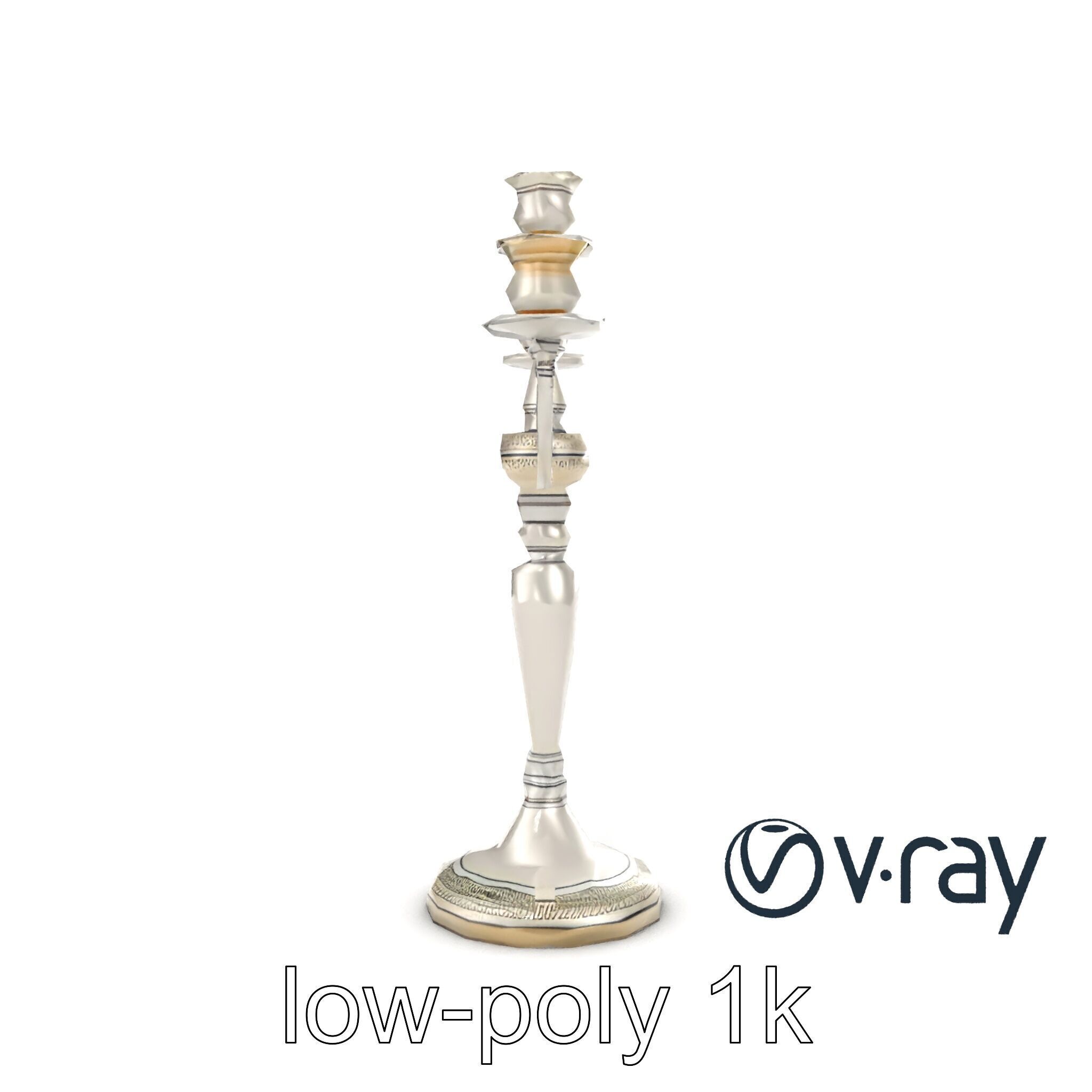 Silver Candelabra Three-Armed Reflective model pack Low-poly 3D model_21