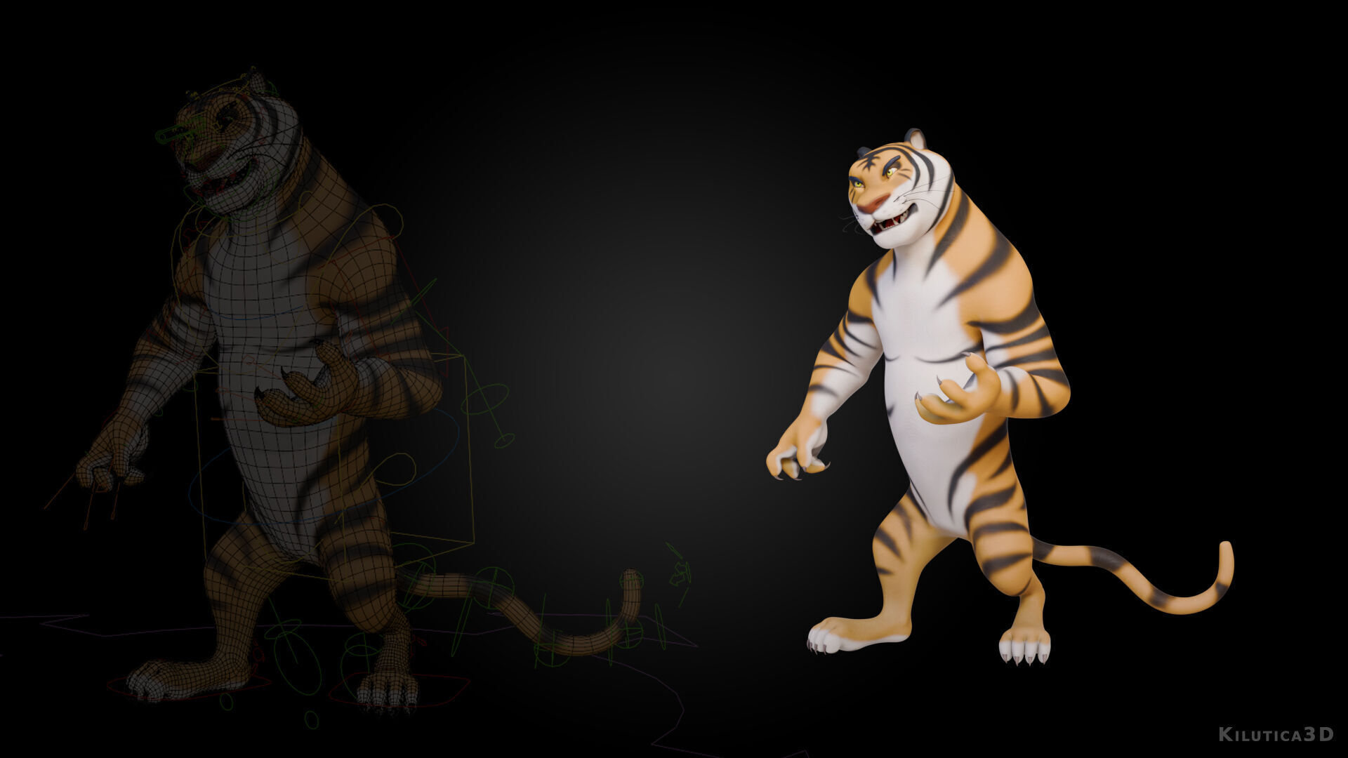 Biped Tiger Rigged Low-poly 3D model_7