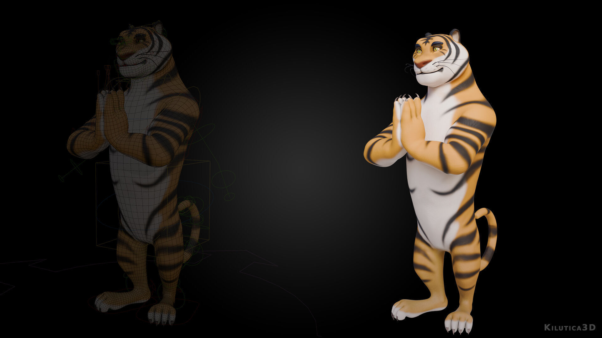 Biped Tiger Rigged Low-poly 3D model_3
