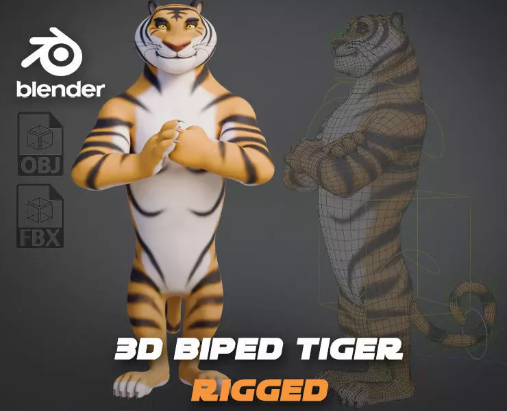 Biped Tiger Rigged Low-poly 3D model_0