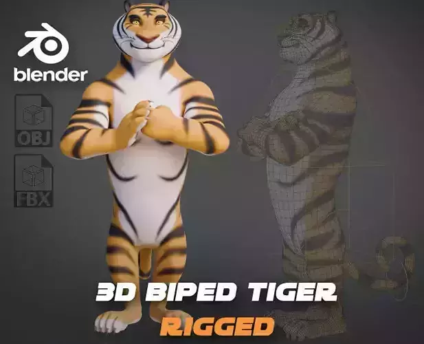 Biped Tiger Rigged Low-poly 3D model Biped Tiger Rigged Low-poly 3D model