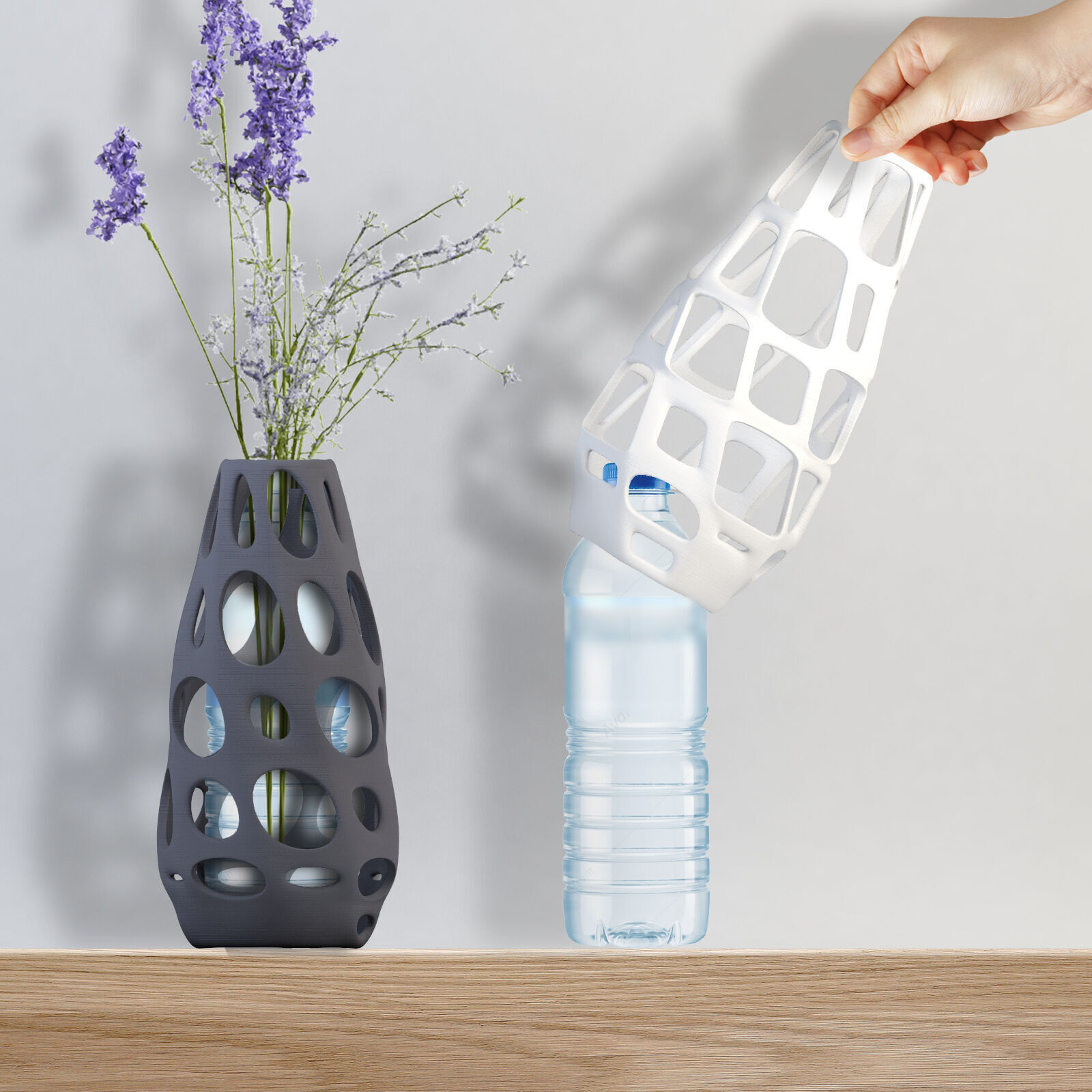 3D Printable STL - Mesh Vase Design to Decorate Pet Bottles 3D print model_2