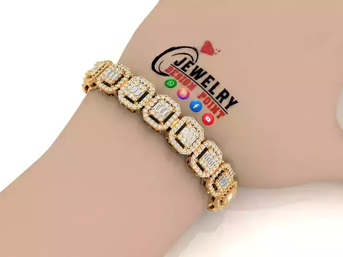 Custom Emerald Shape Baguettes Diamond Bracelet Link