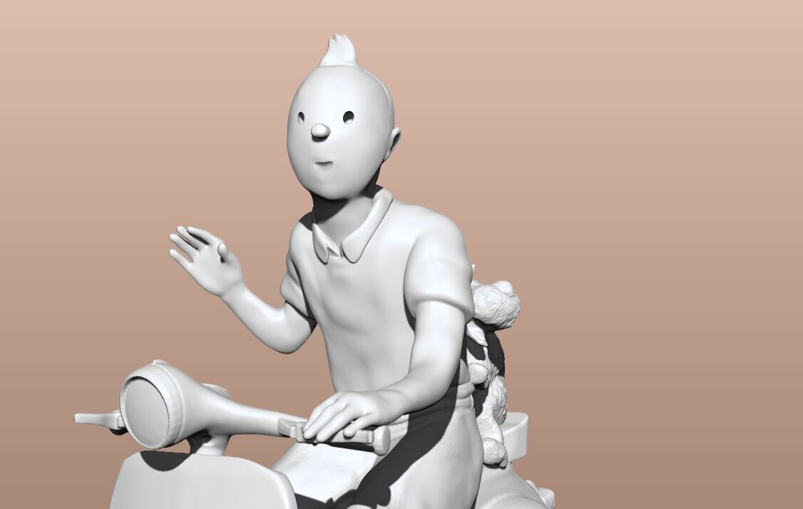 TinTin and milu on a red Vespa 3D print model_12