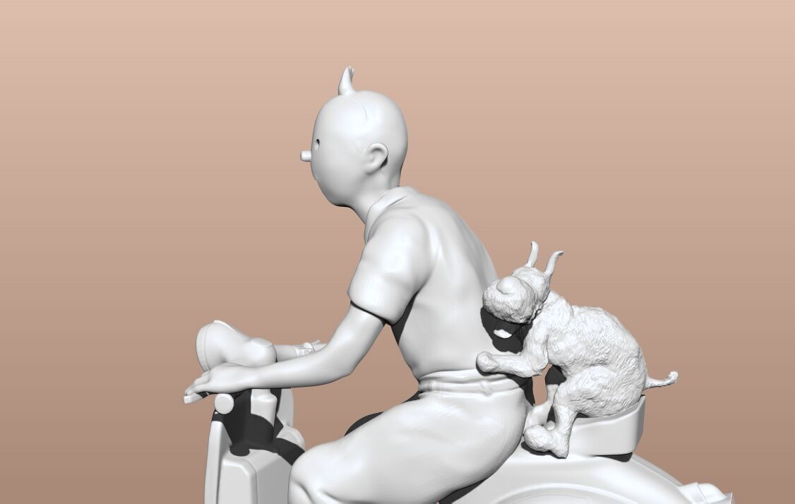TinTin and milu on a red Vespa 3D print model_13
