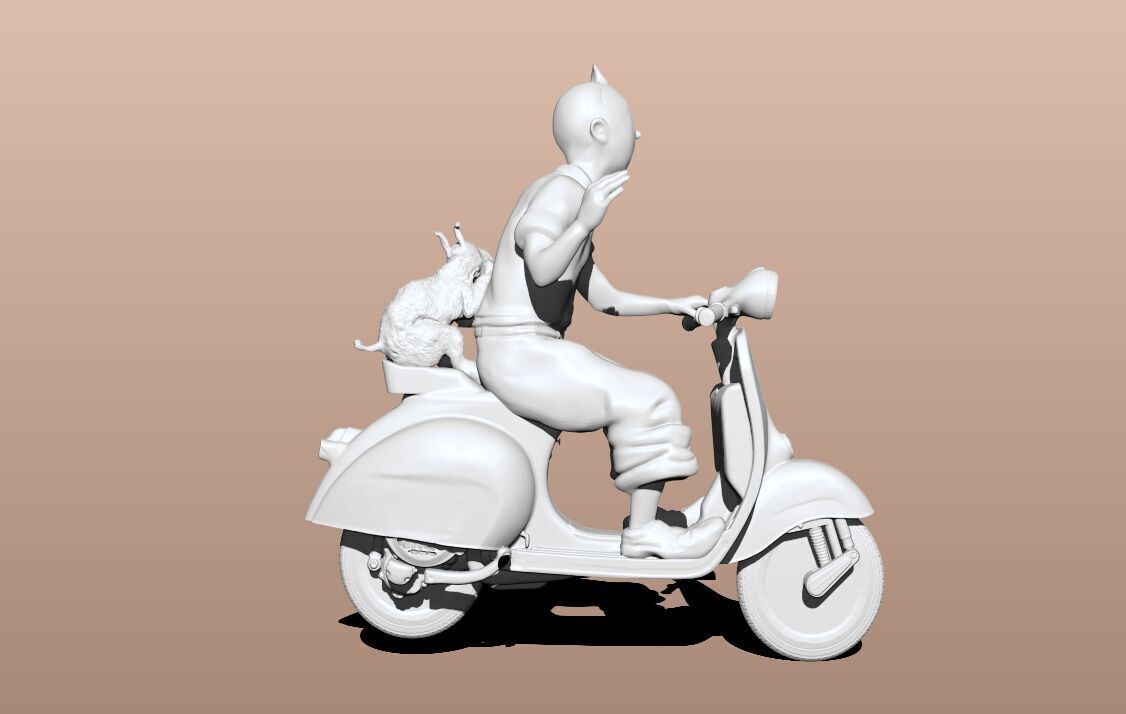 TinTin and milu on a red Vespa 3D print model_10