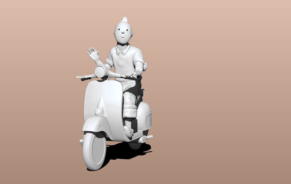 TinTin and milu on a red Vespa 3D print model_6