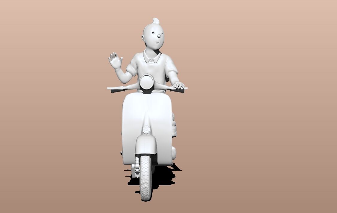 TinTin and milu on a red Vespa 3D print model_5
