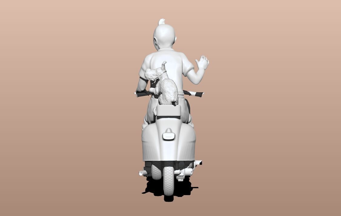 TinTin and milu on a red Vespa 3D print model_9
