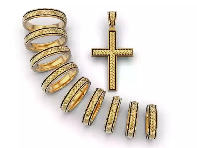 Collection Braided Cross and Wedding Band 