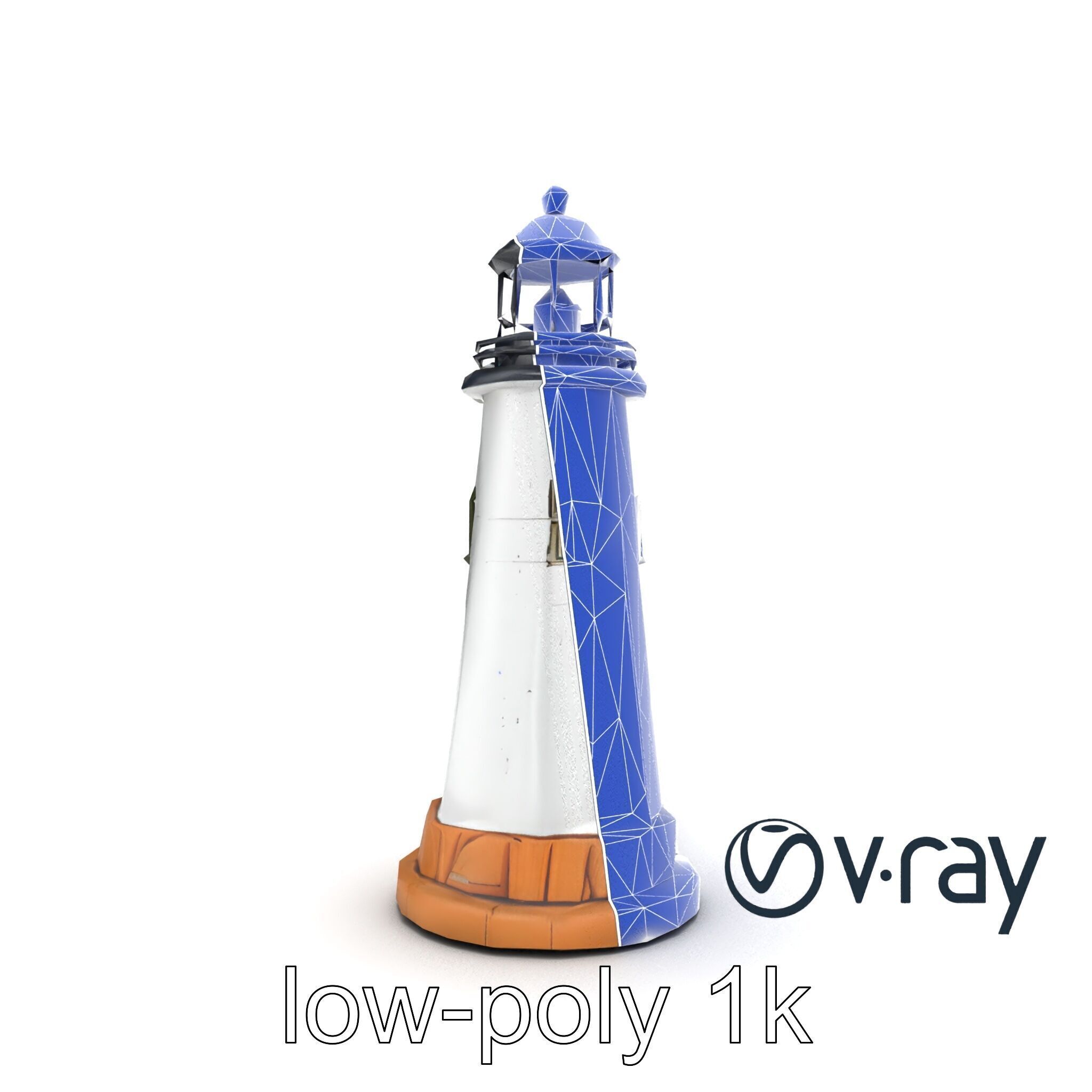 Chipped Paint Lighthouse with Stone Base model pack Low-poly 3D model_23
