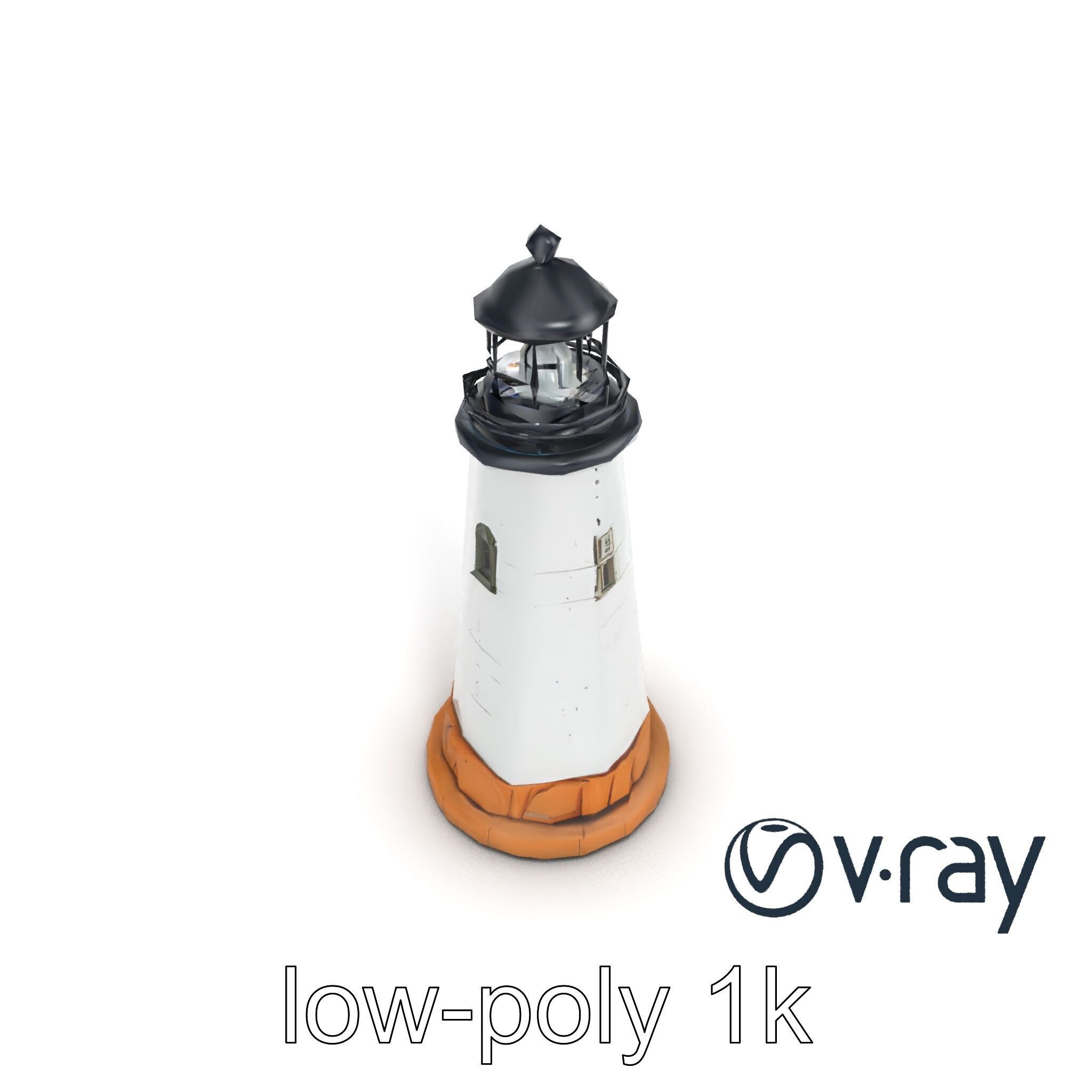 Chipped Paint Lighthouse with Stone Base model pack Low-poly 3D model_8