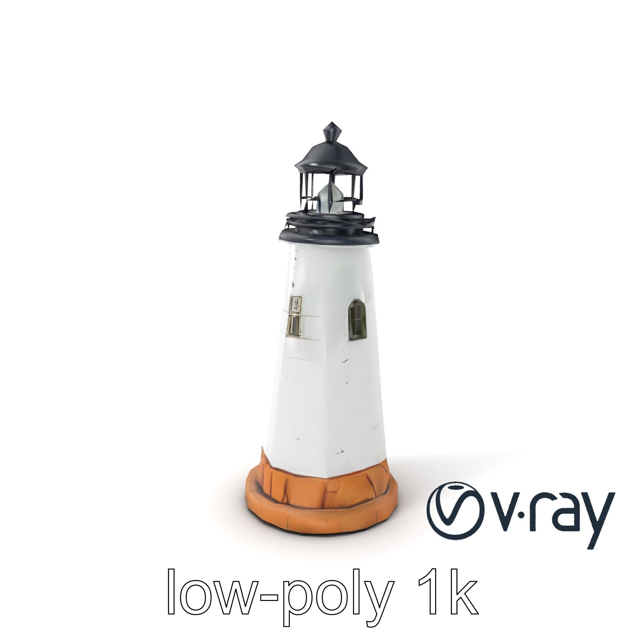 Chipped Paint Lighthouse with Stone Base model pack Low-poly 3D model_2