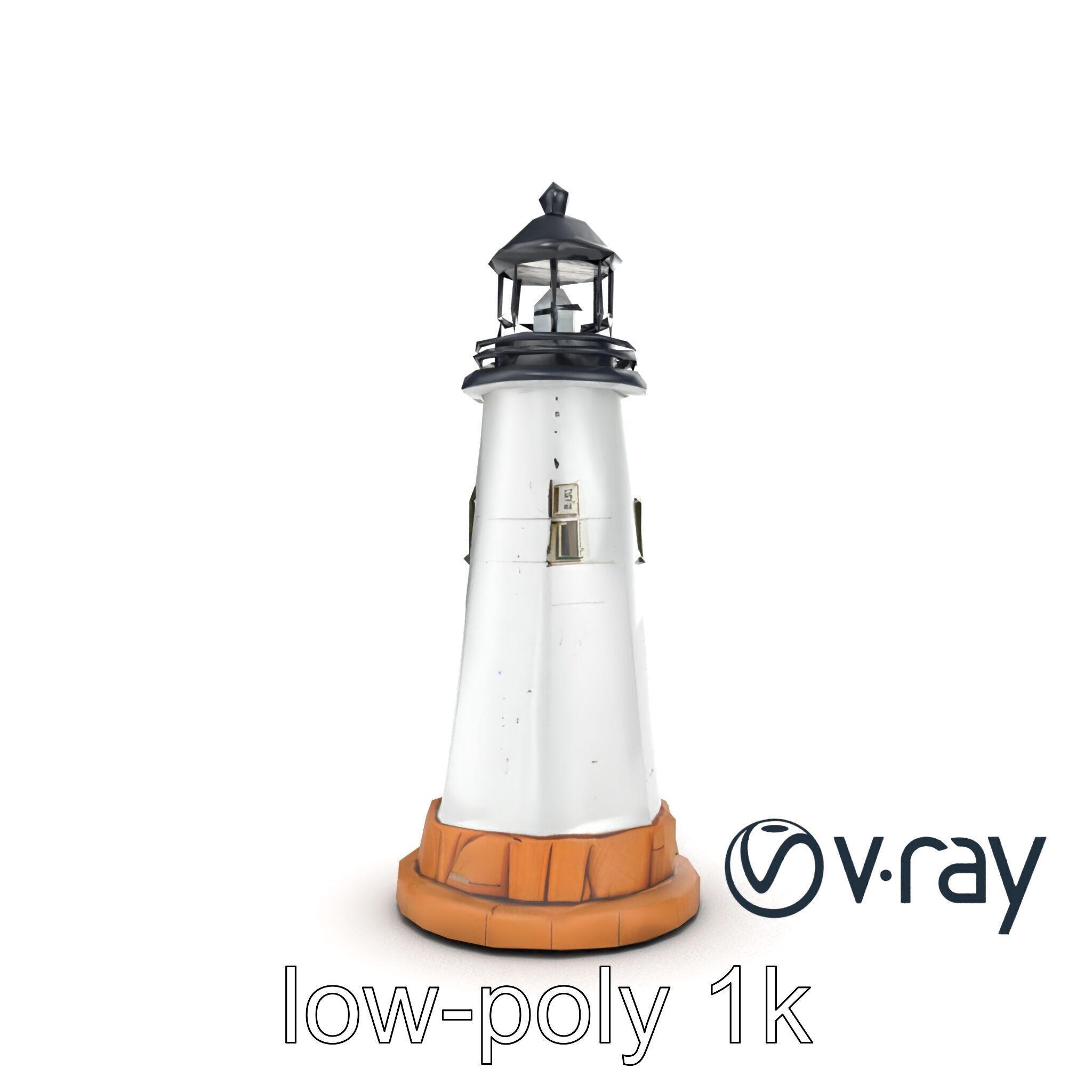 Chipped Paint Lighthouse with Stone Base model pack Low-poly 3D model_12